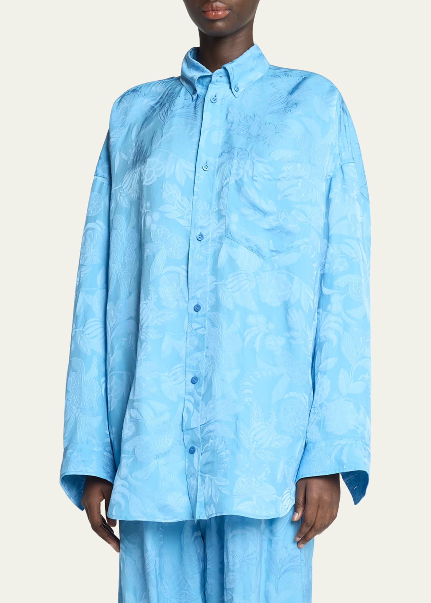 Long-Sleeve Button-Down Cocoon Shirt - 4