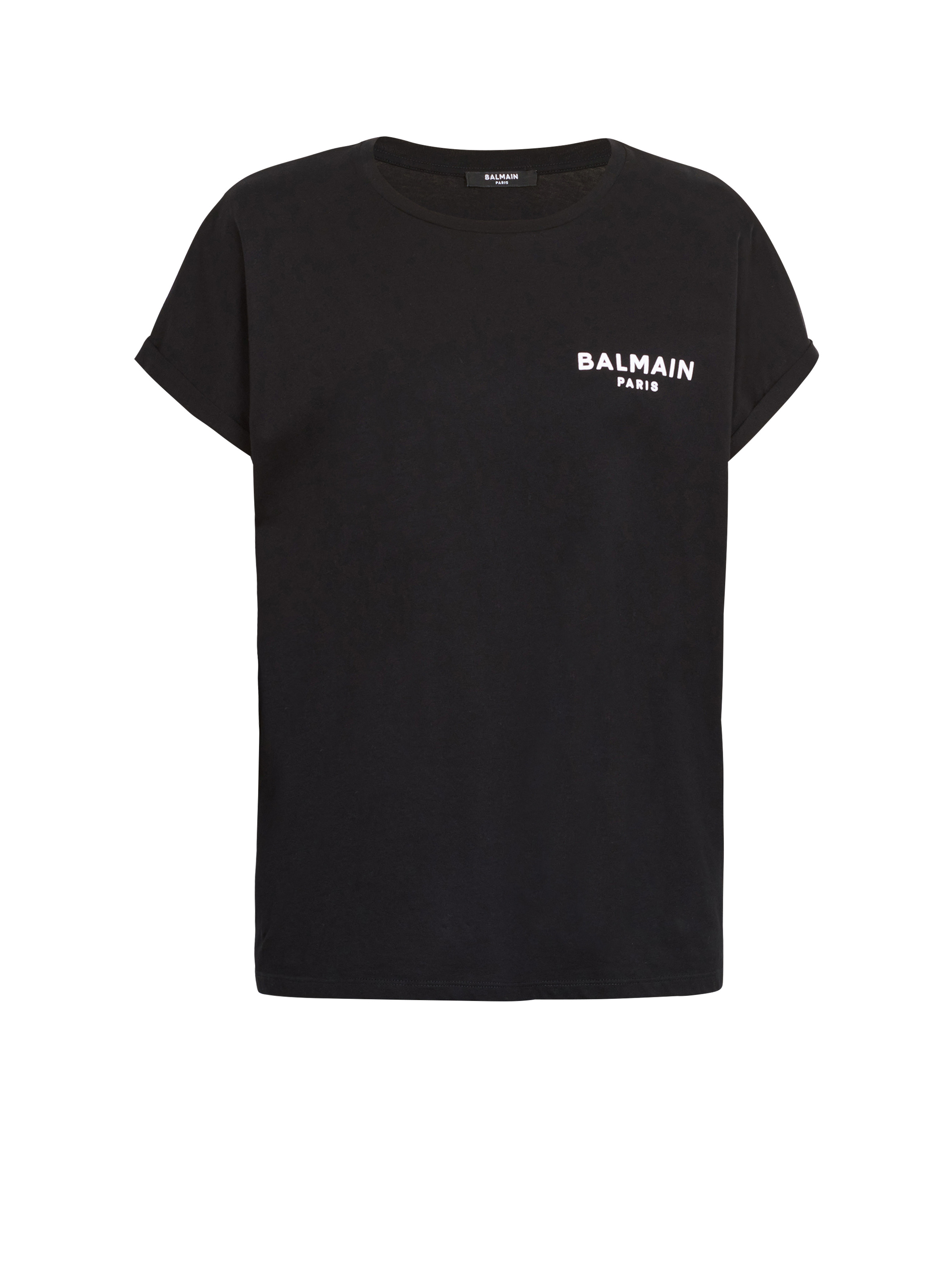 Eco-designed cotton T-shirt with small flocked Balmain logo - 1