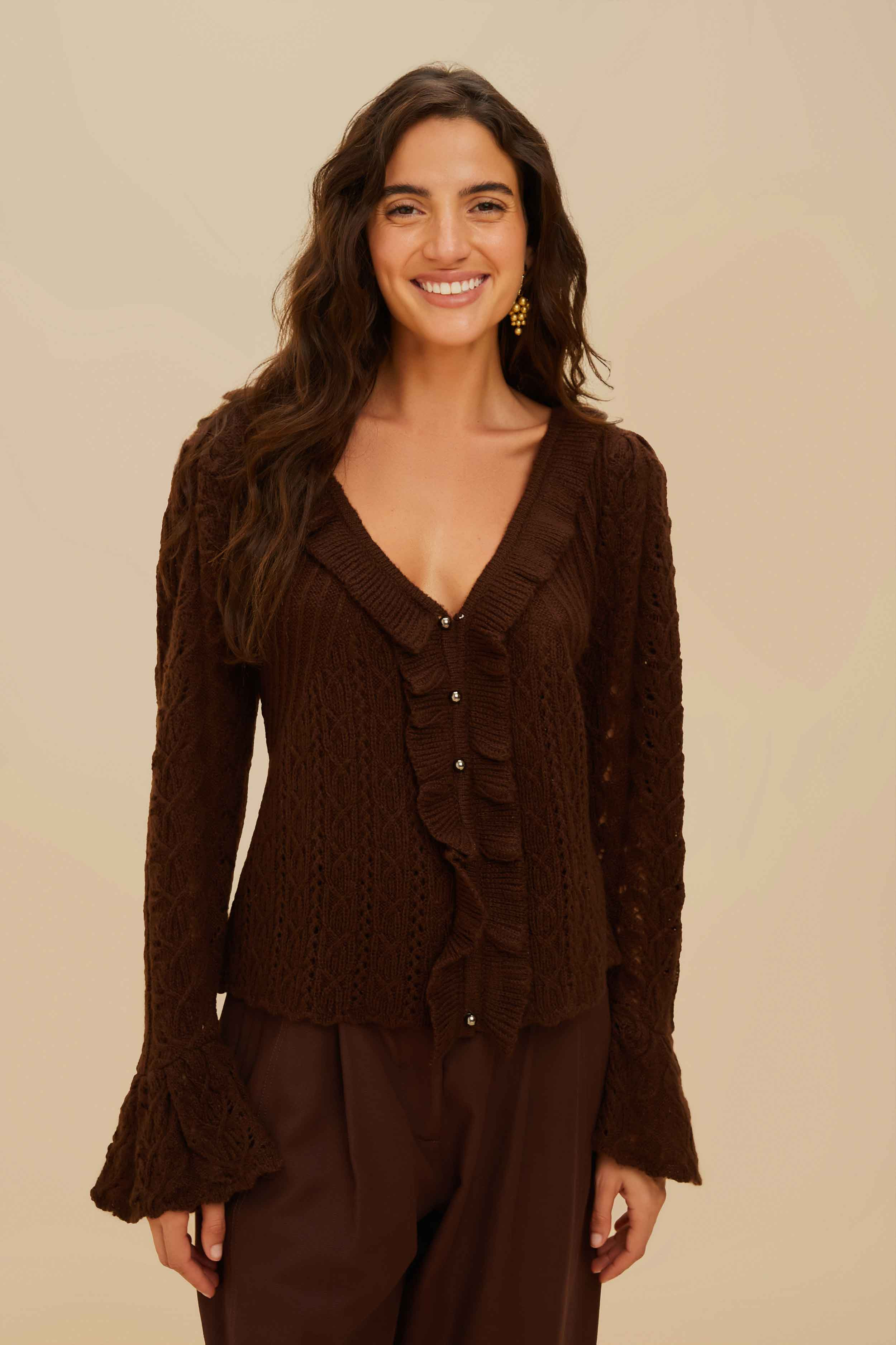 Lace Stitch Knit Ruffles Cardigan - 1