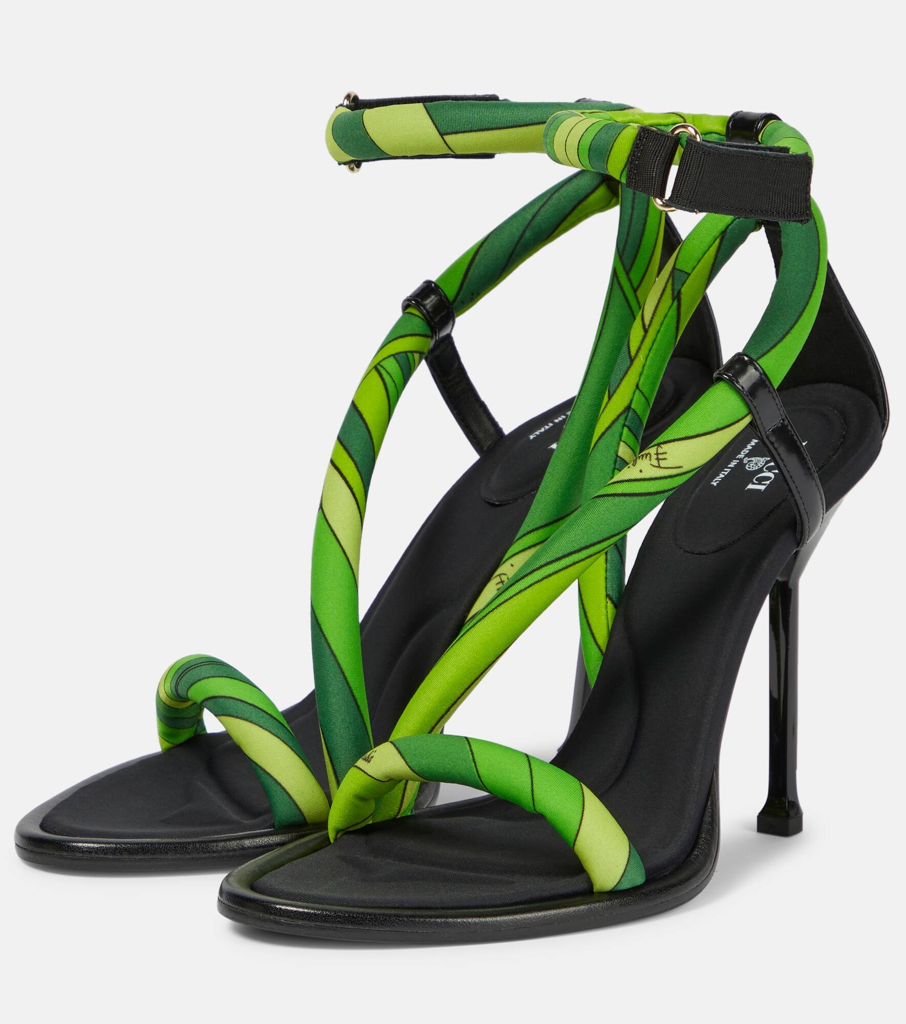 Leather-trimmed silk sandals - 5