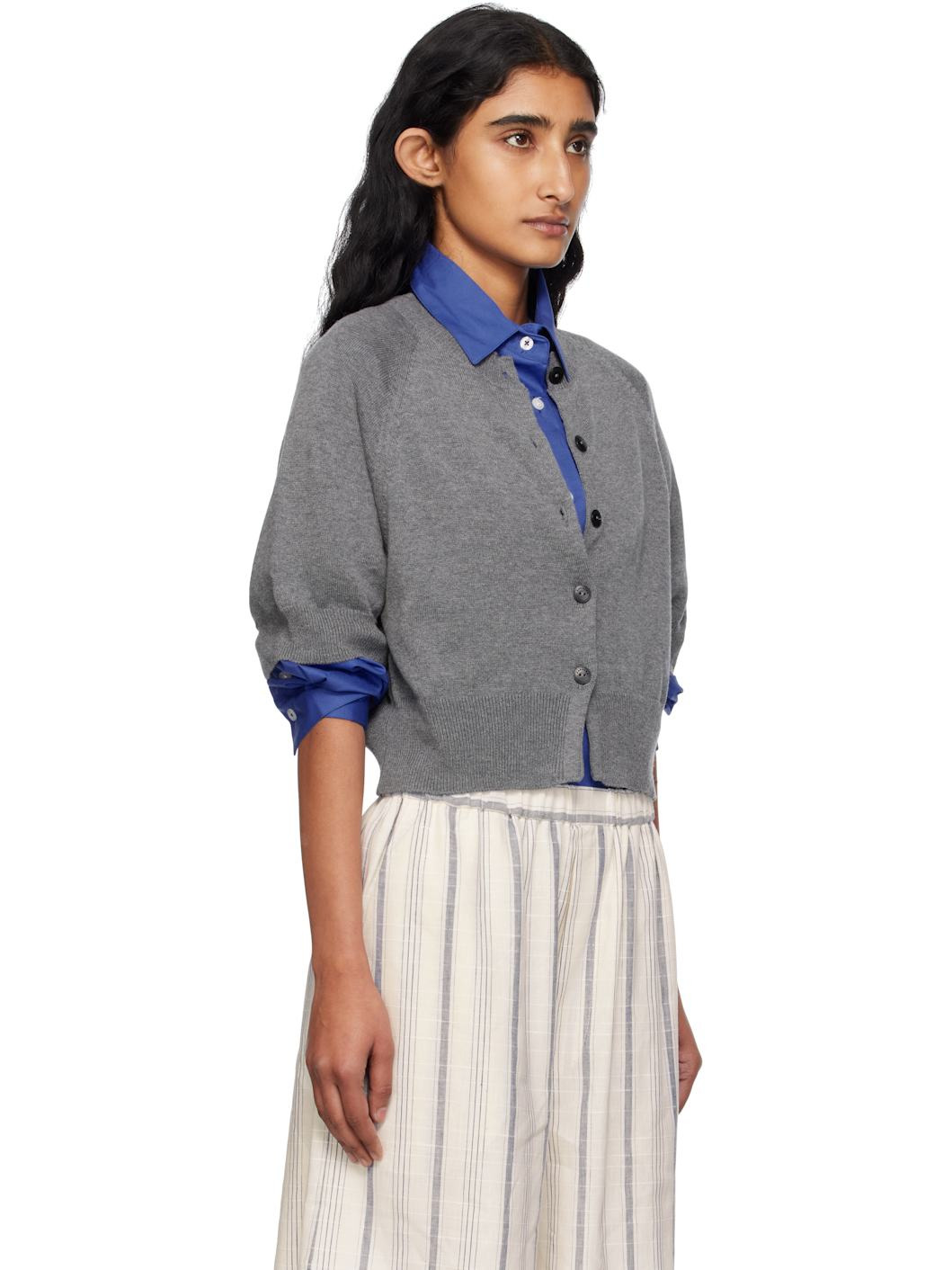 Gray Cotton Cashmere Cardigan - 2