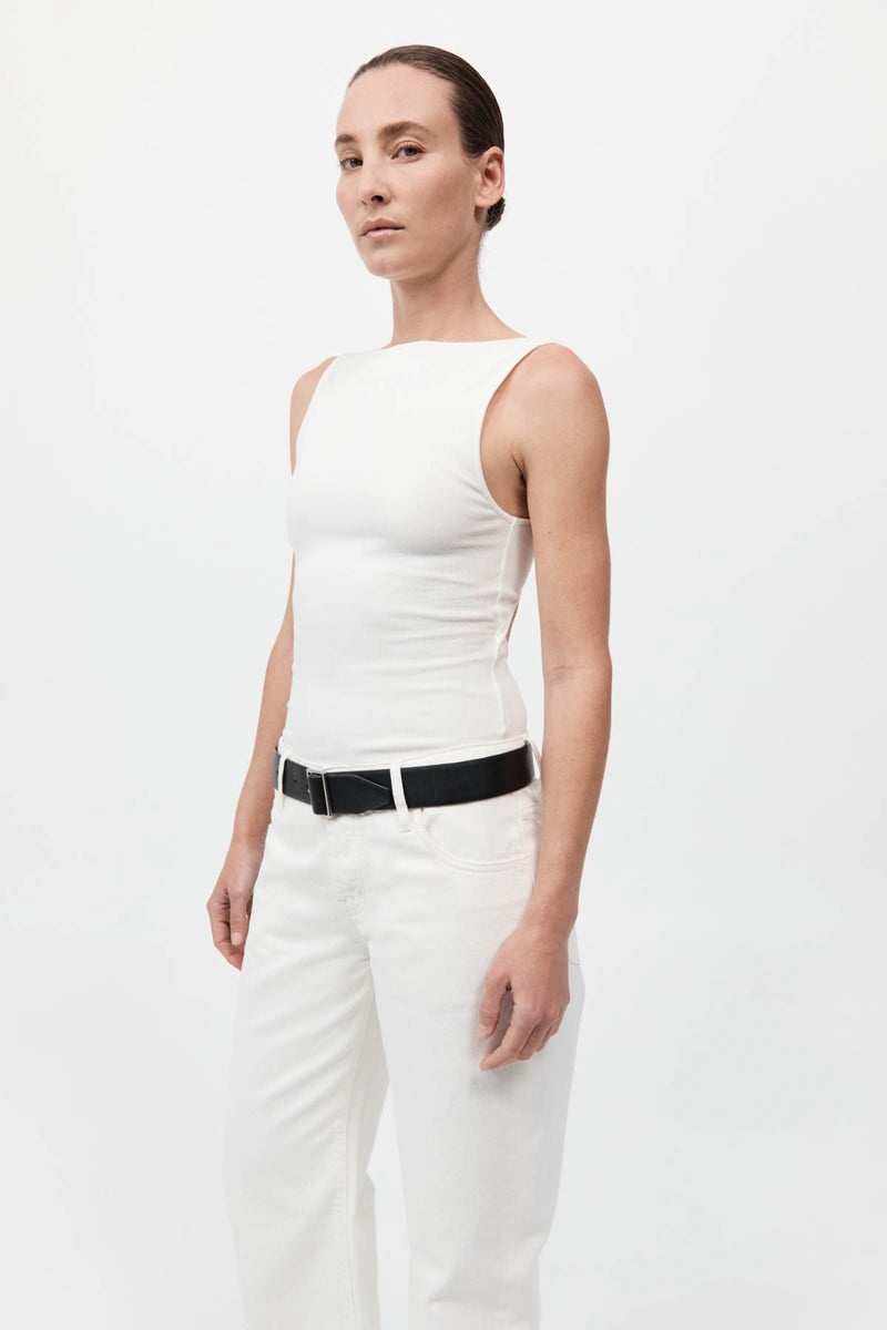 Rib Bateau Cut Out Top - White - 3