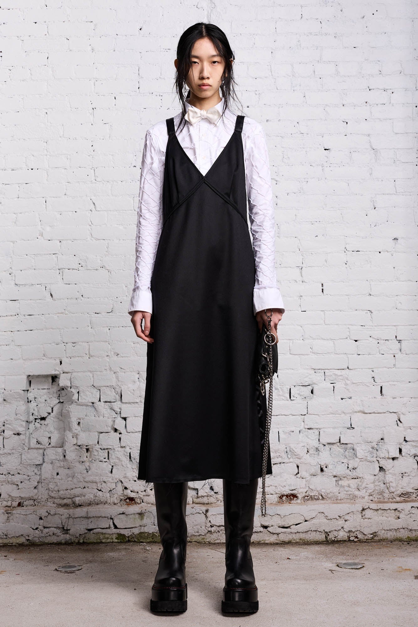 TAPE TIE GRUNGE SLIP - BLACK AND SATIN - 3