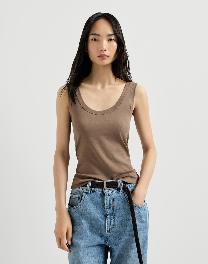 Stretch cotton ribbed jersey top with monili 2