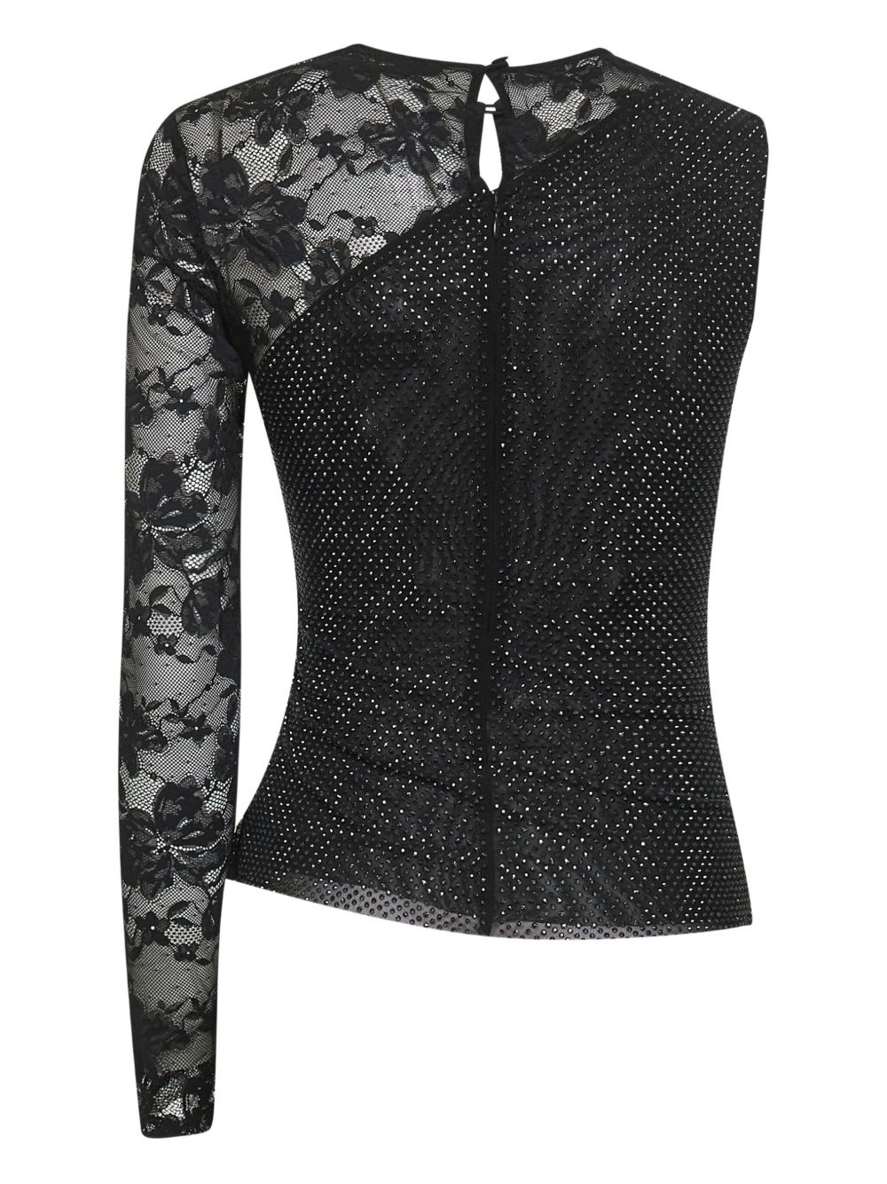 rhinestone-embellished lace top - 2