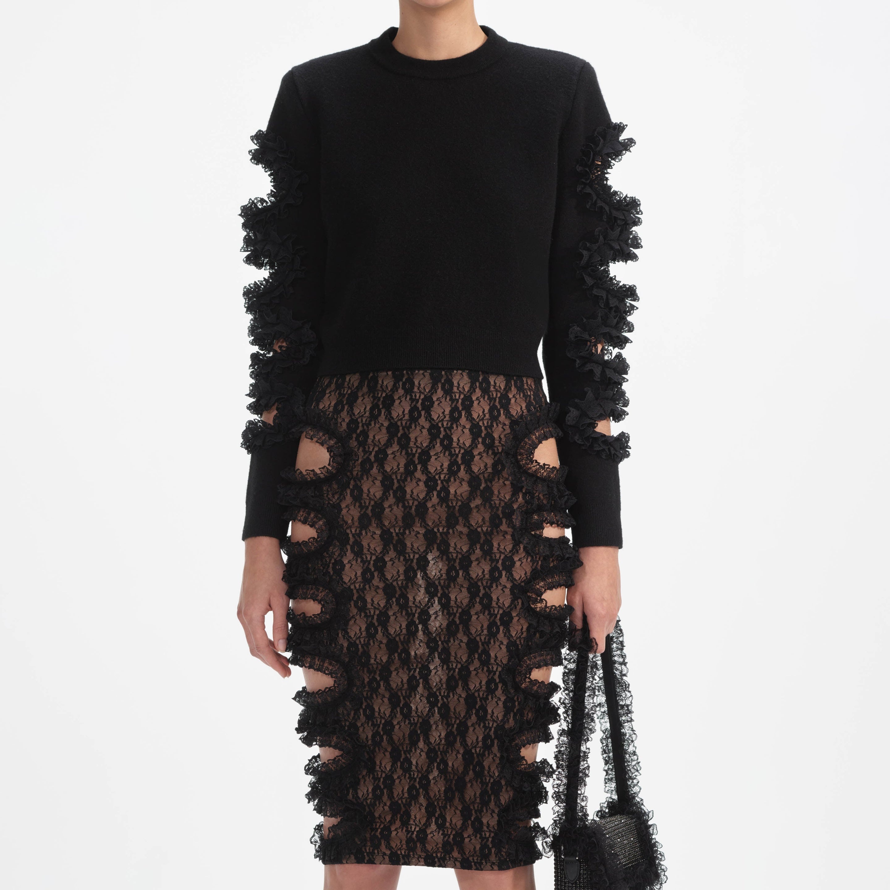 Black Cut Out Lace Detail Jumper - 4
