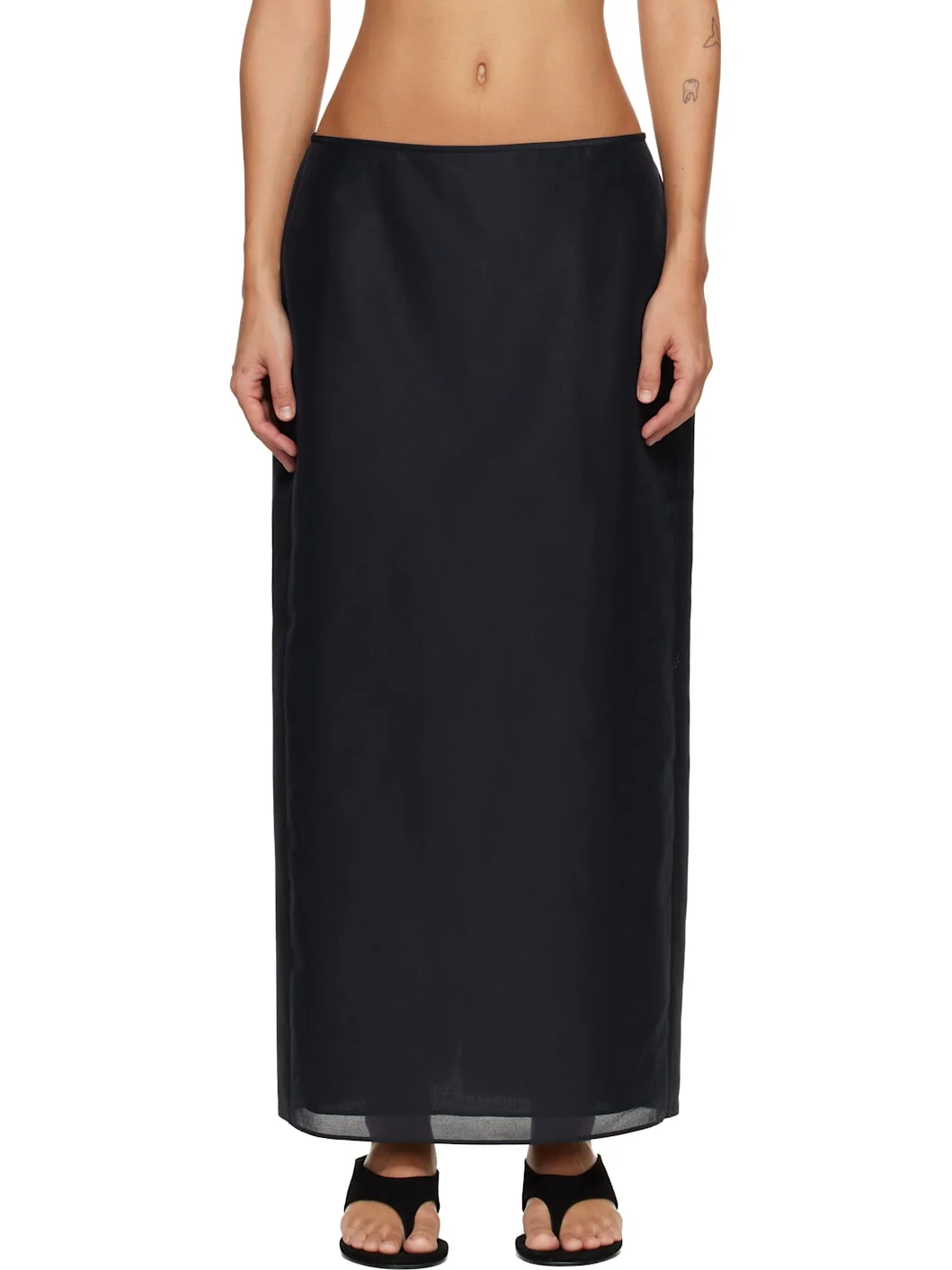 Navy Sheer Structured Midi Skirt - 1