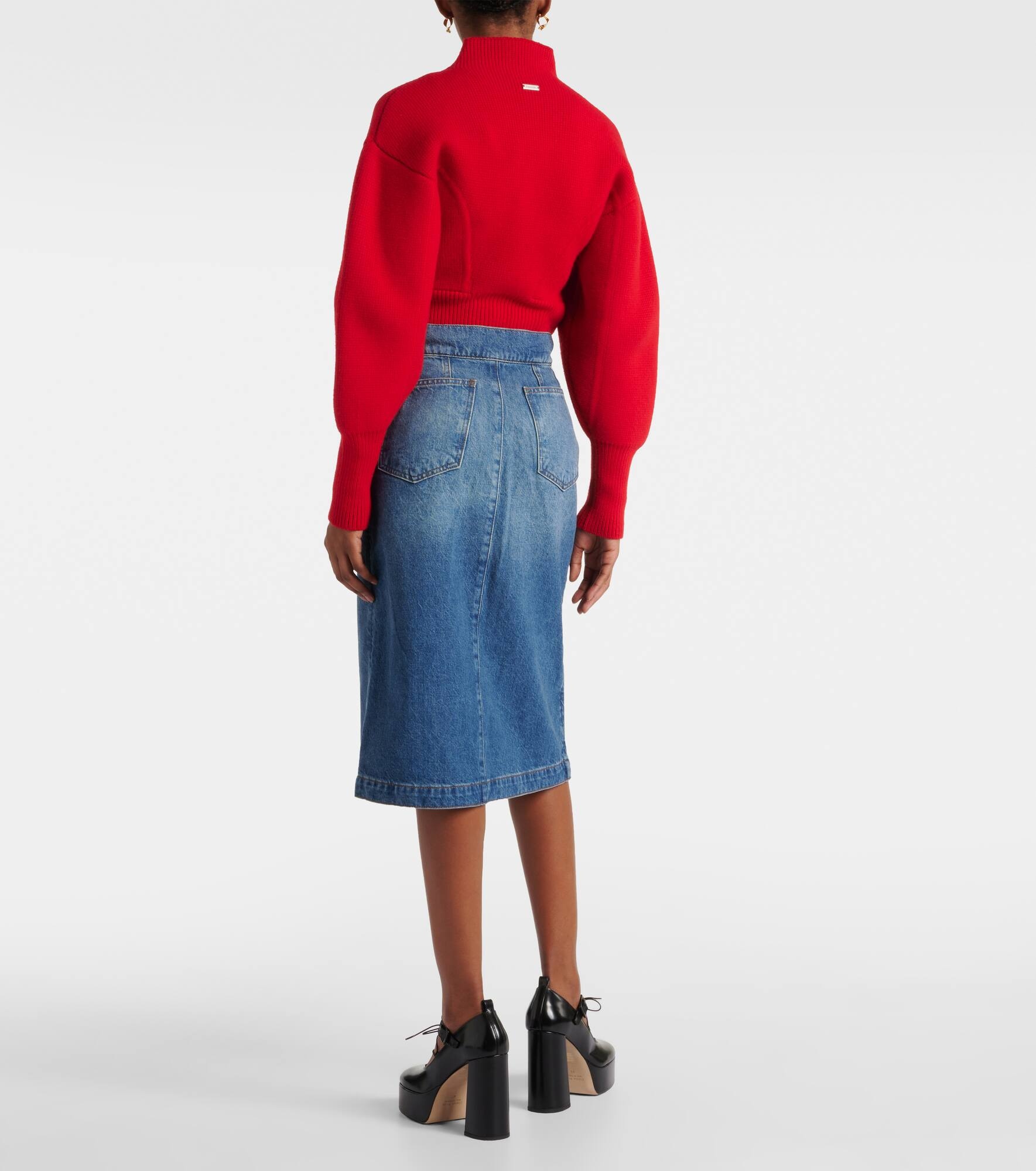 High-rise denim midi skirt - 3