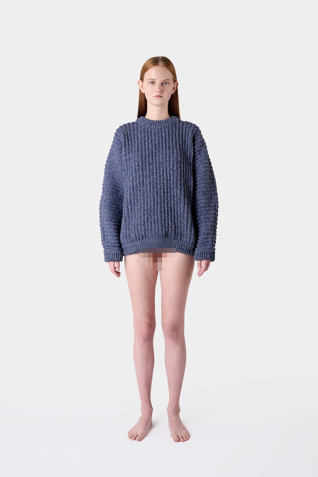 ROUND NECK SWEATER / blue & white melange - 6