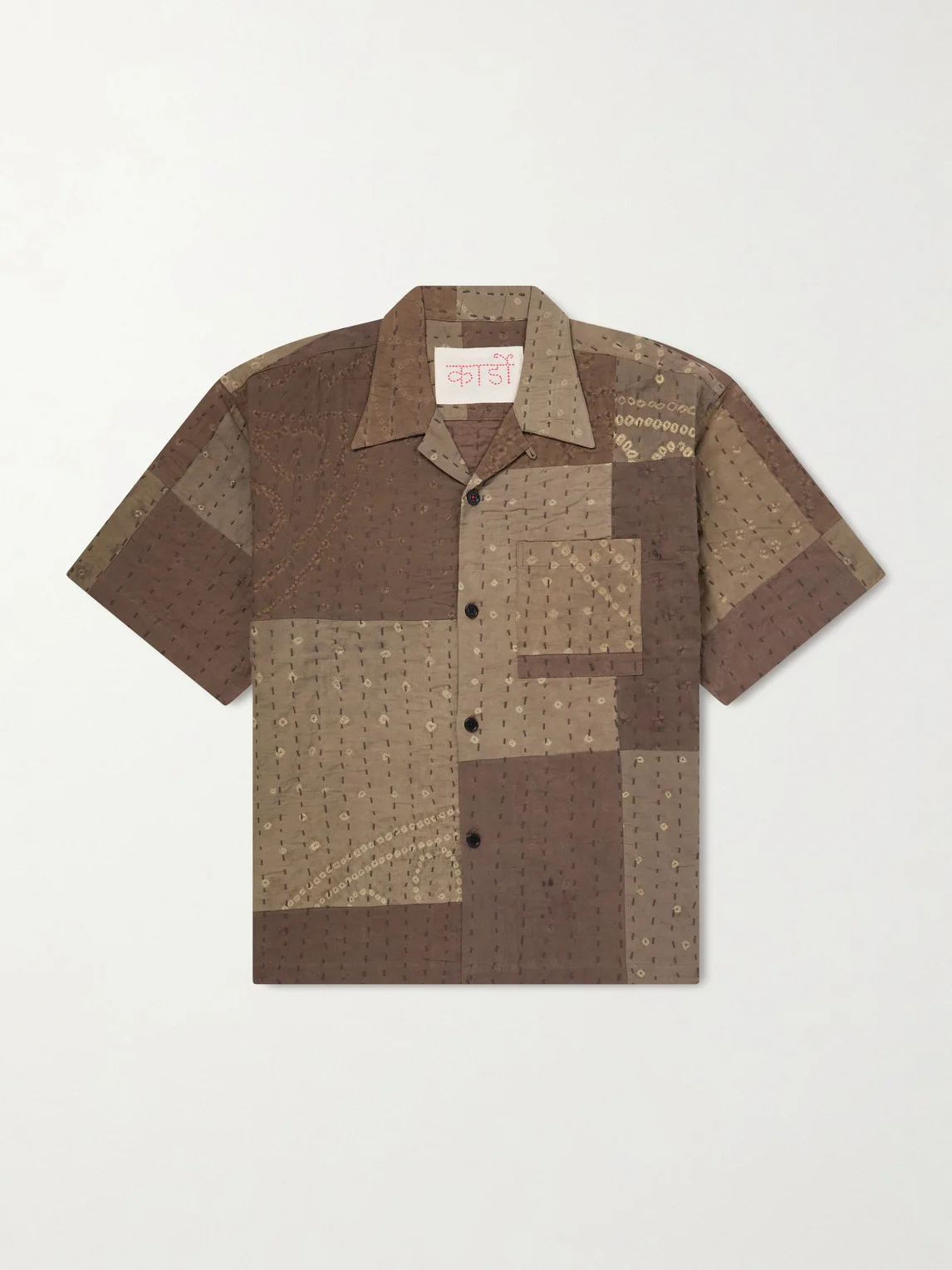 Rohit Bandhani Convertible-Collar Patchwork Embroidered Cotton Shirt - 1