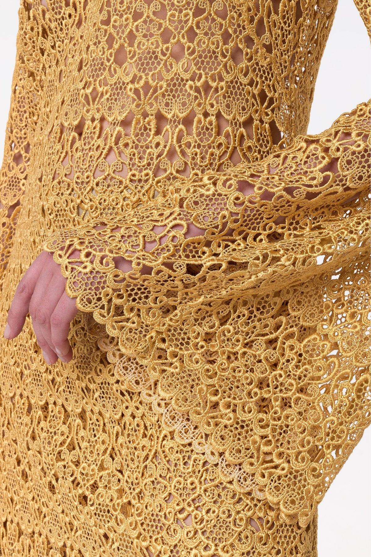 Archie Mini Dress with Lining in Gold Silk Macrame Lace - 8