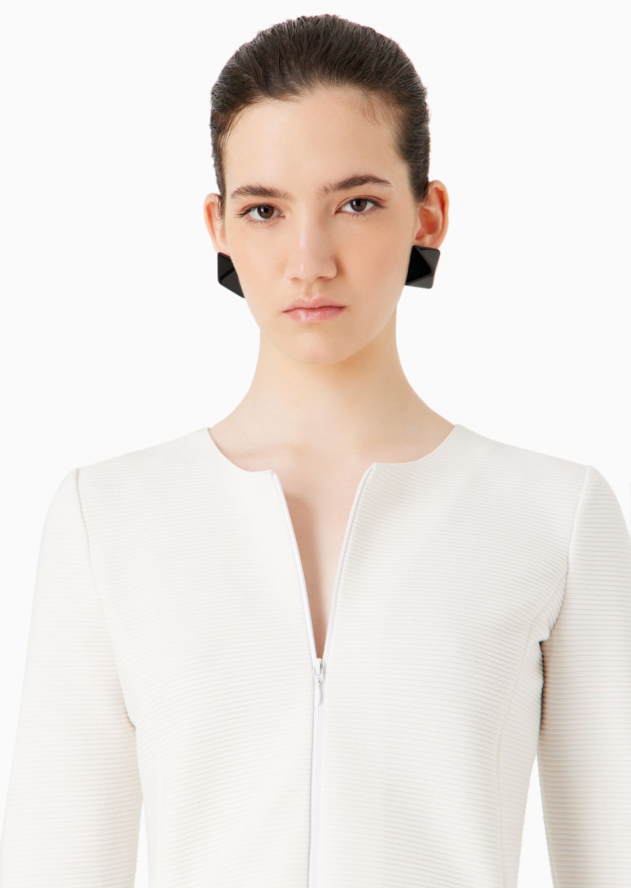 Ottoman jersey, single-breasted jacket with godet pleats - 8