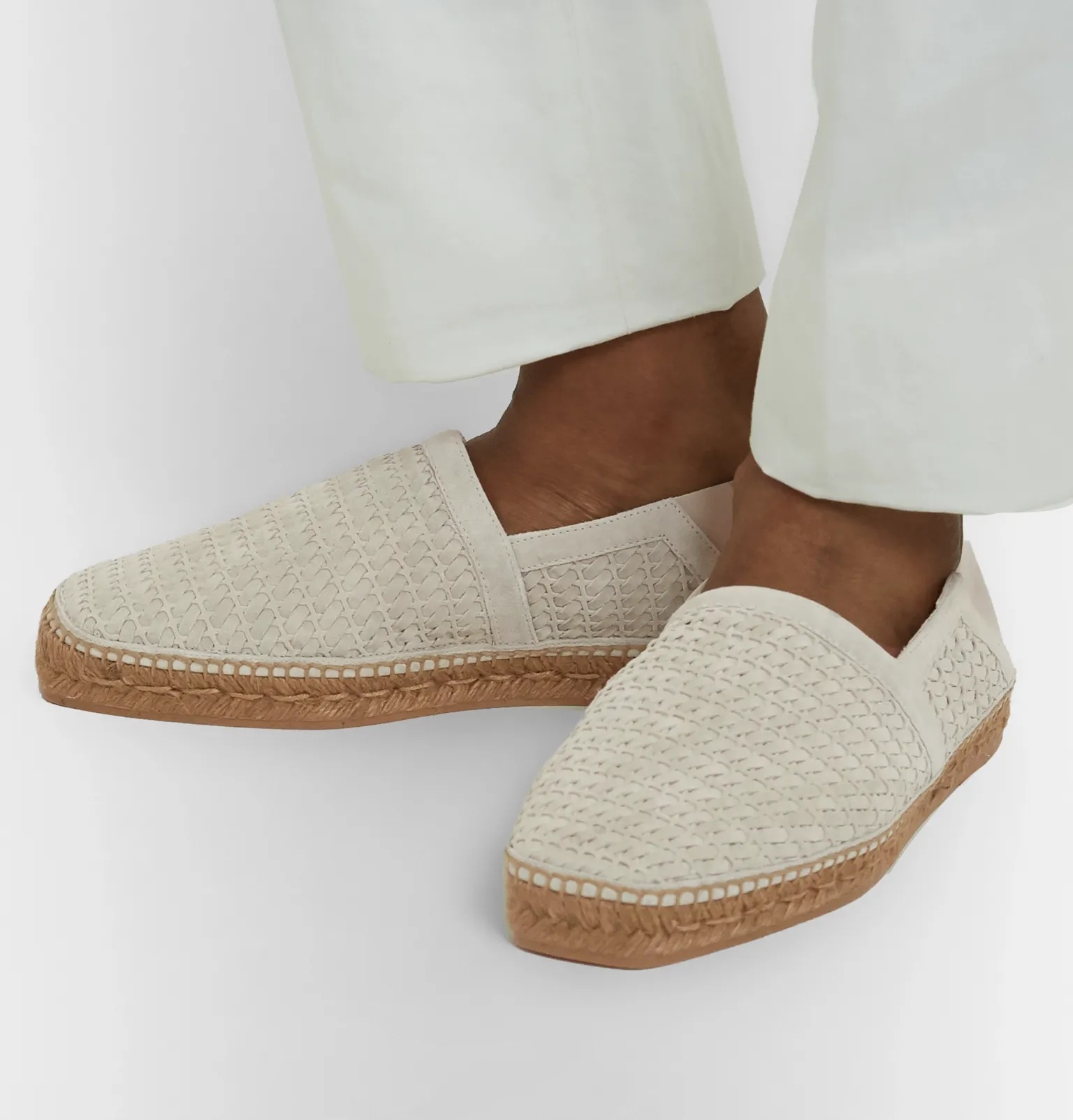 Barnes Leather-Trimmed Woven Suede Espadrilles - 14