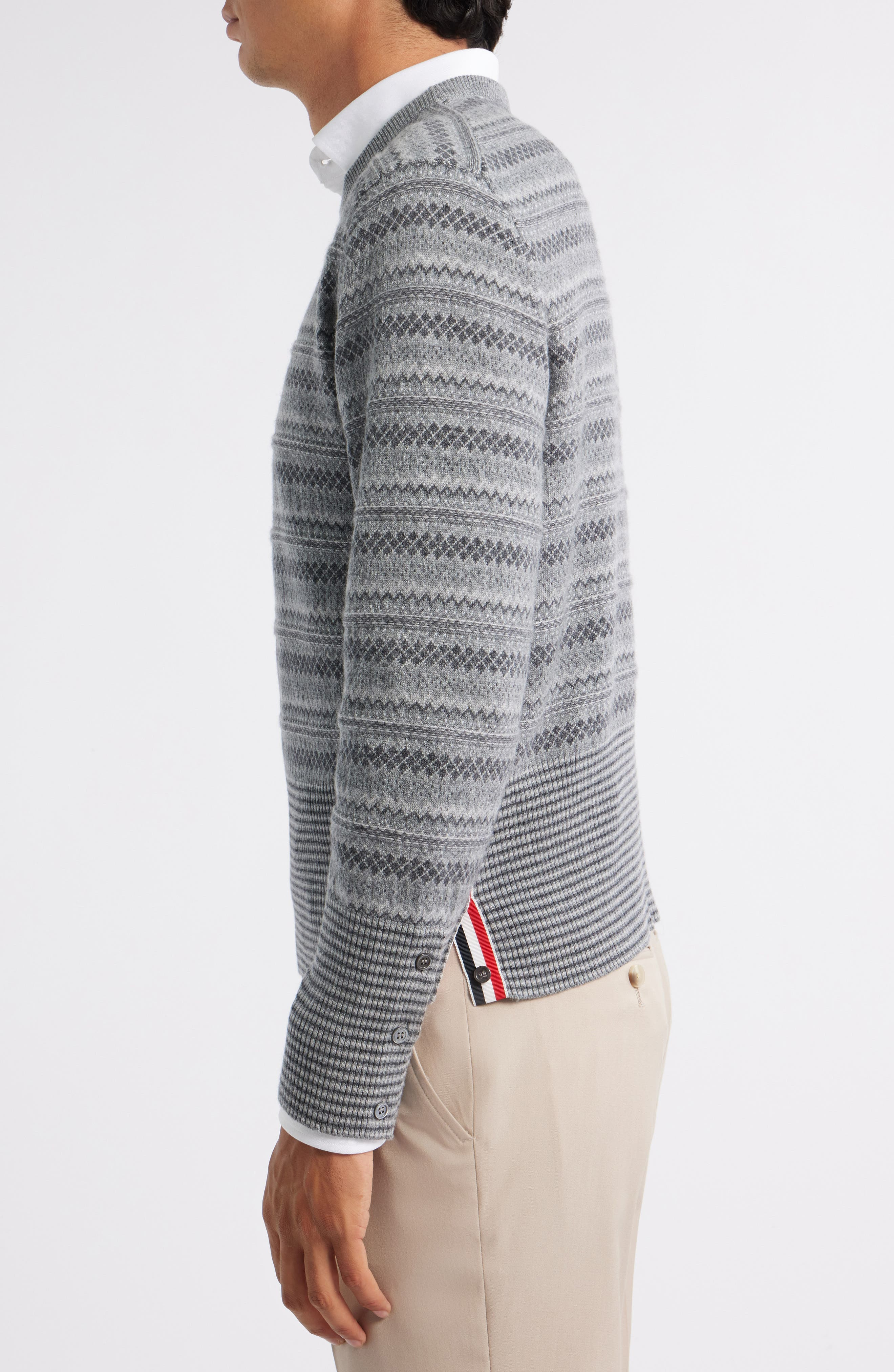 Thom Browne Fair Isle Float Jacquard Cashmere Sweater in Light Grey at Nordstrom - 3