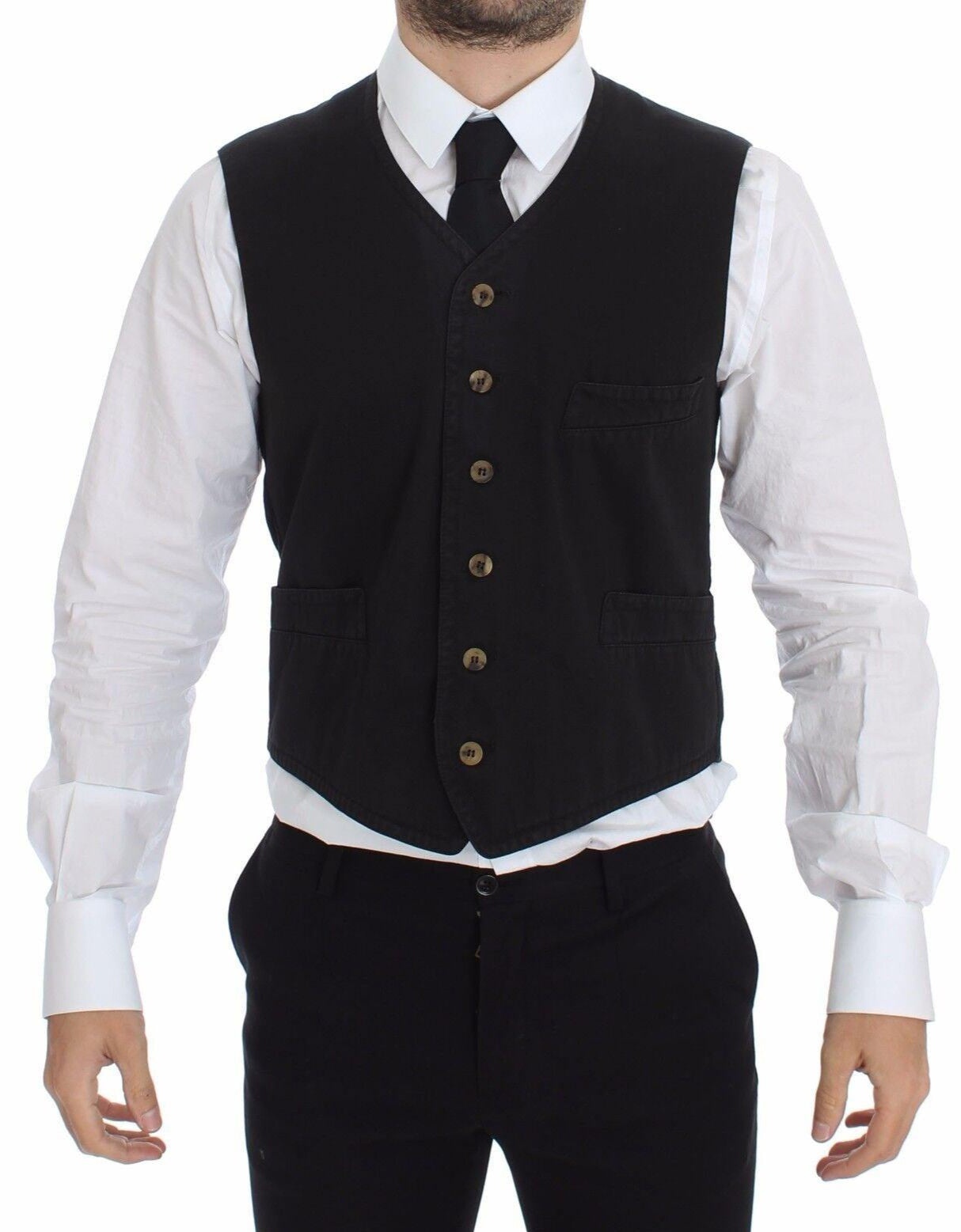 Dolce & Gabbana Black Cotton Viscose Dress Vest Blazer - 1