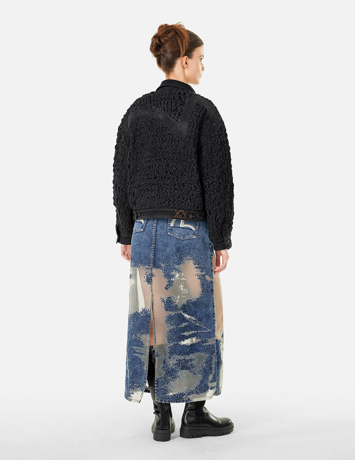 SEAGULL EMBROIDERY TEXTURE OVERSIZED DENIM JACKET - 4