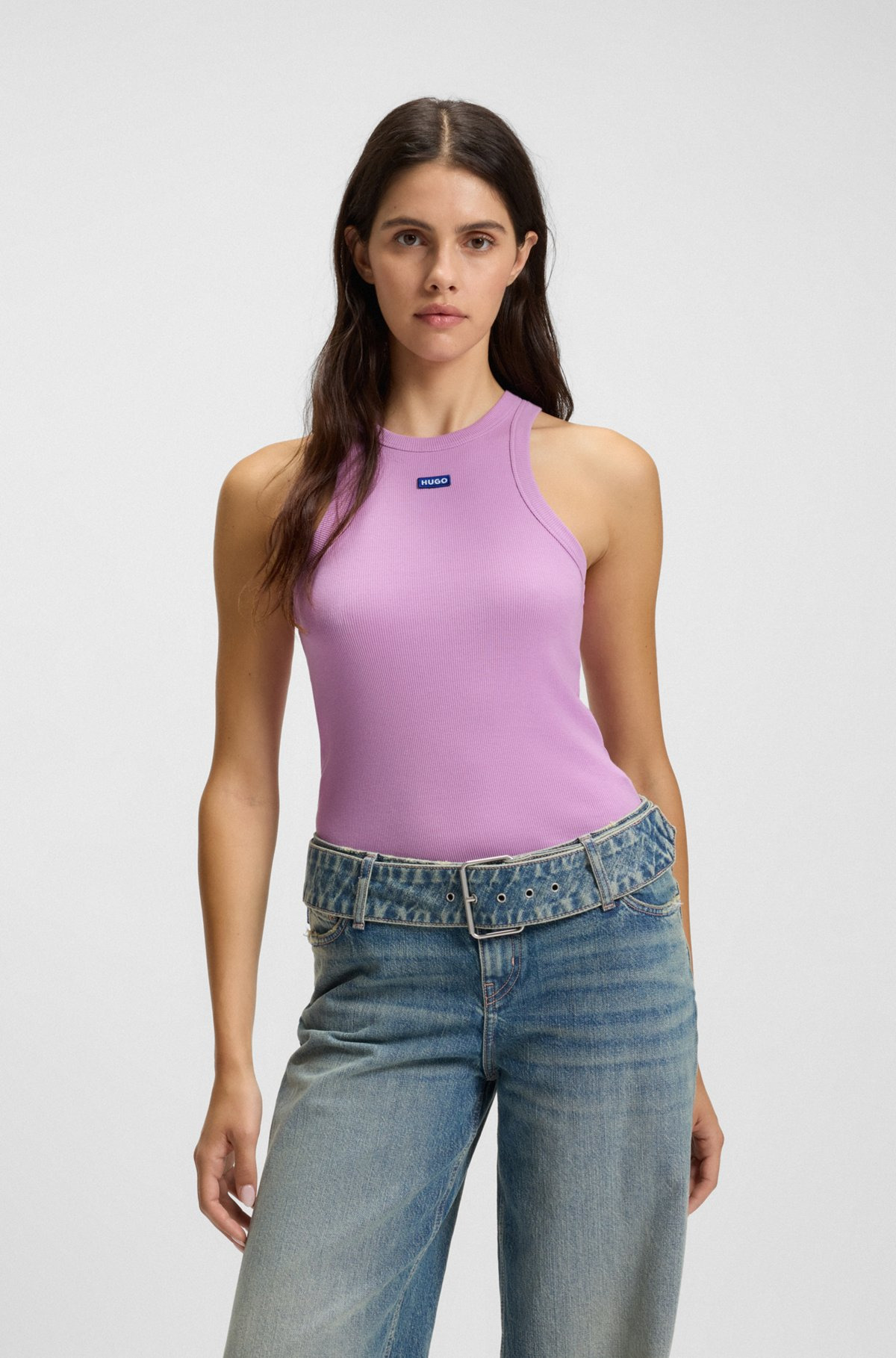 SLIM-FIT STRETCH-COTTON TOP WITH BLUE LOGO BADGE - 2
