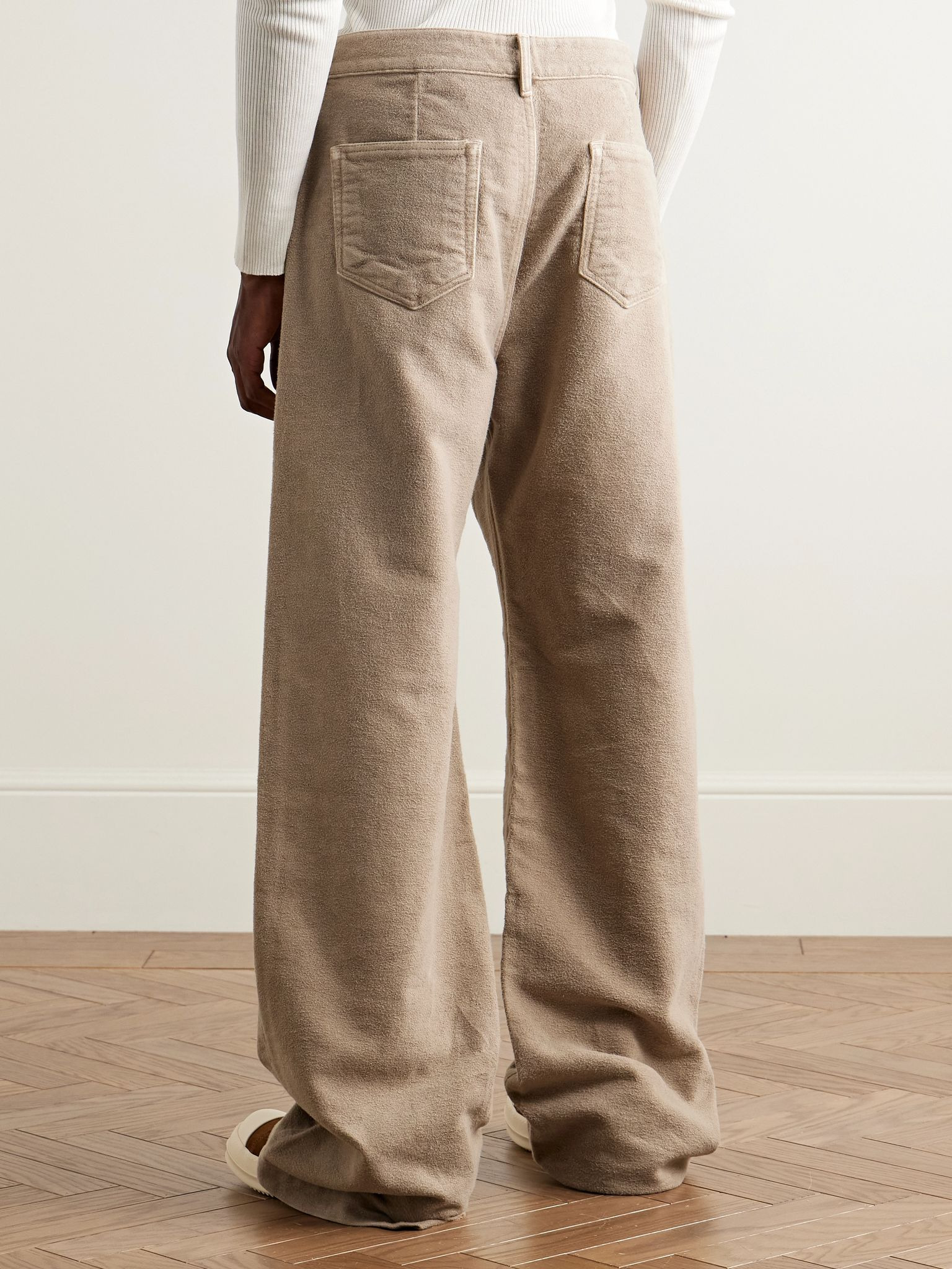 Geth Wide-Leg Brushed-Cotton Trousers Beige - 4