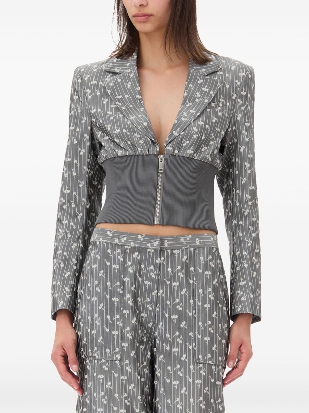 jacquard cropped blazer - 5