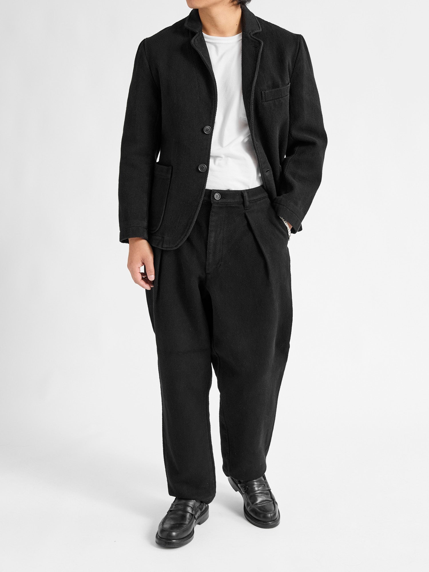 Double Cloth Sashiko Trousers in Black - 14