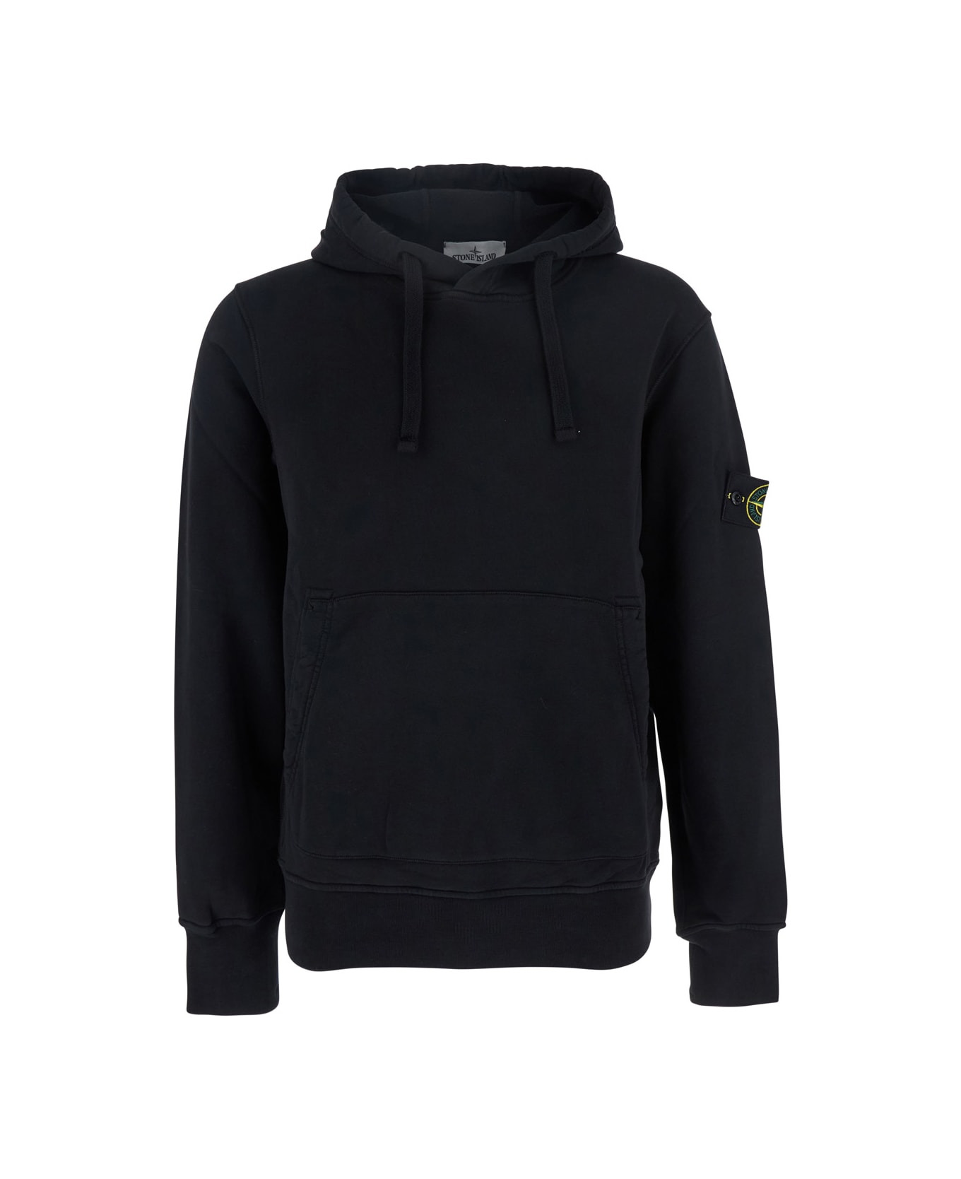 Black Hoodie With Fixed Hood And Logo Patch On The Sleeve In Cotton Man - 1
