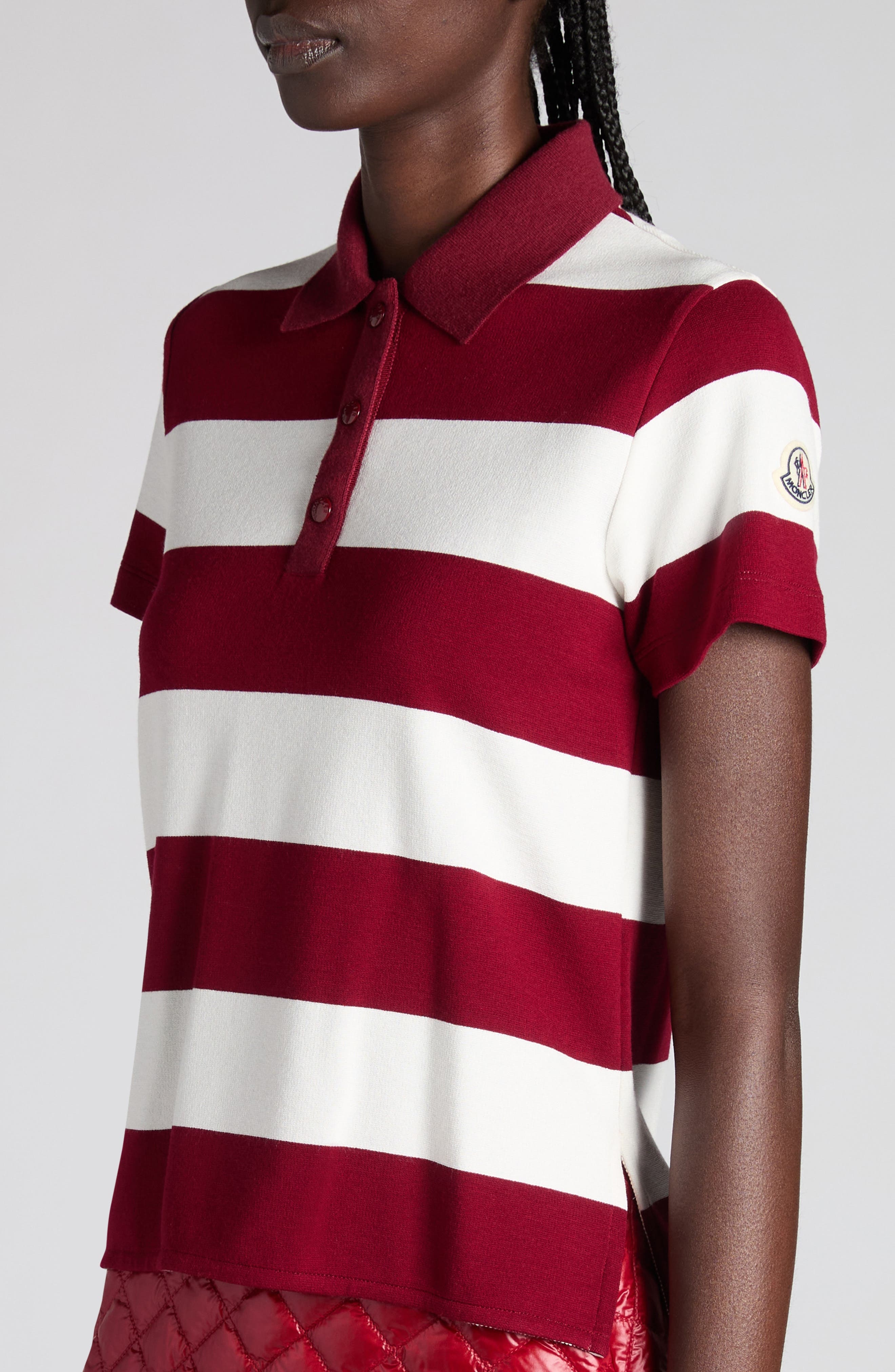 Moncler Stripe Polo in White/Bordeaux at Nordstrom - 5