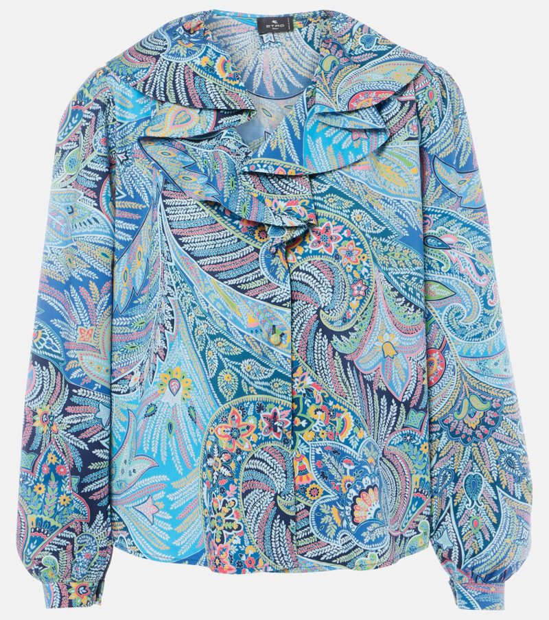 Printed ruffled cotton-blend shirt 1
