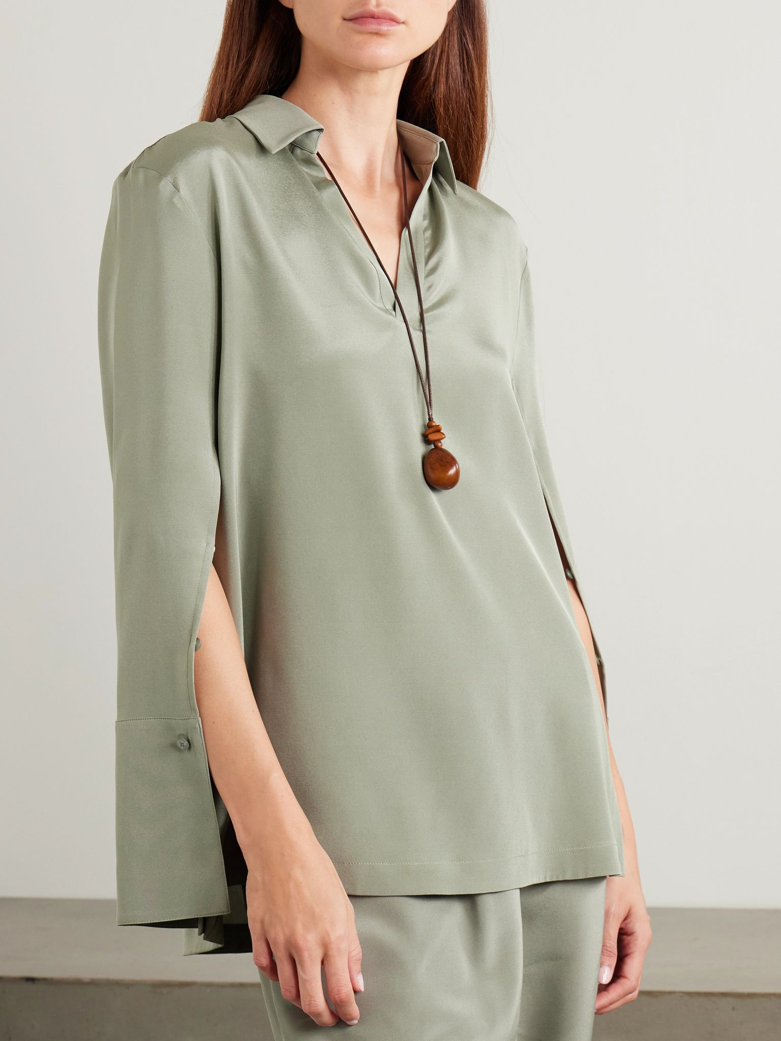 Dover stretch-silk shirt Sage green - 5
