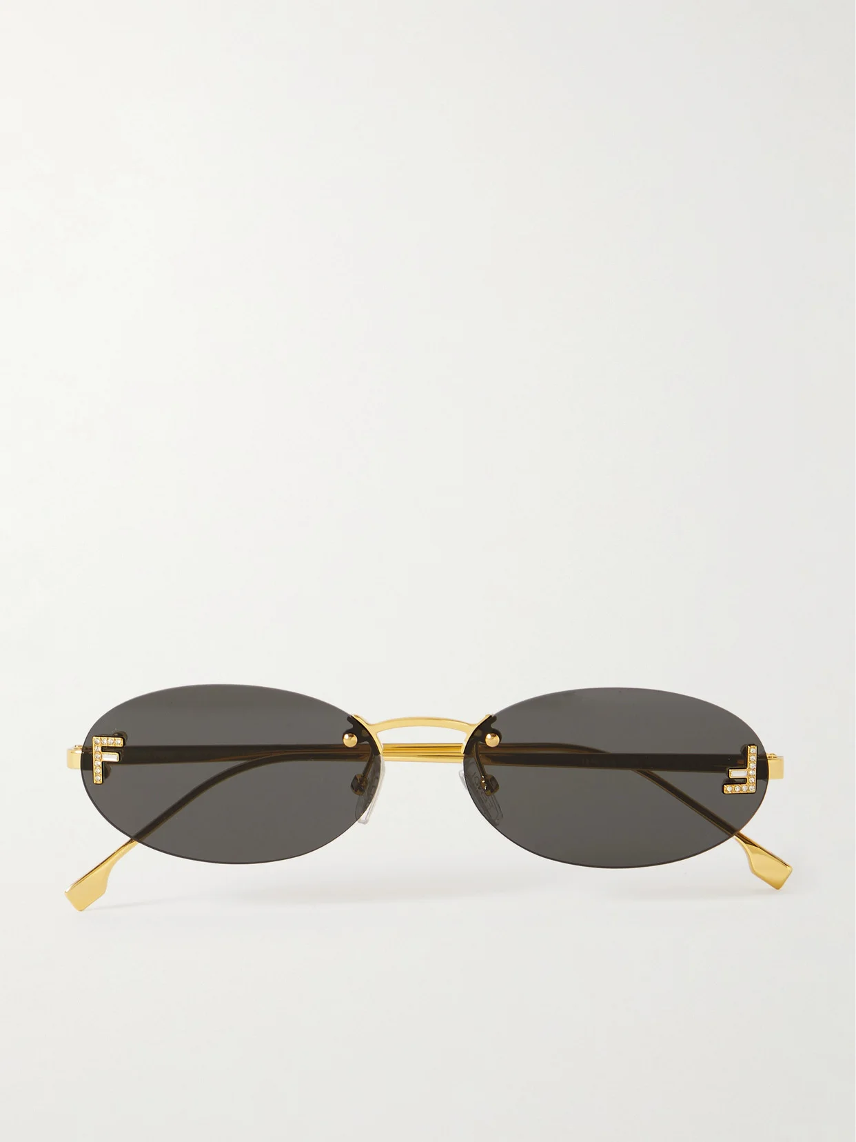 Rimless Oval-frame Crystal-embellished Gold-tone Sunglasses - 1