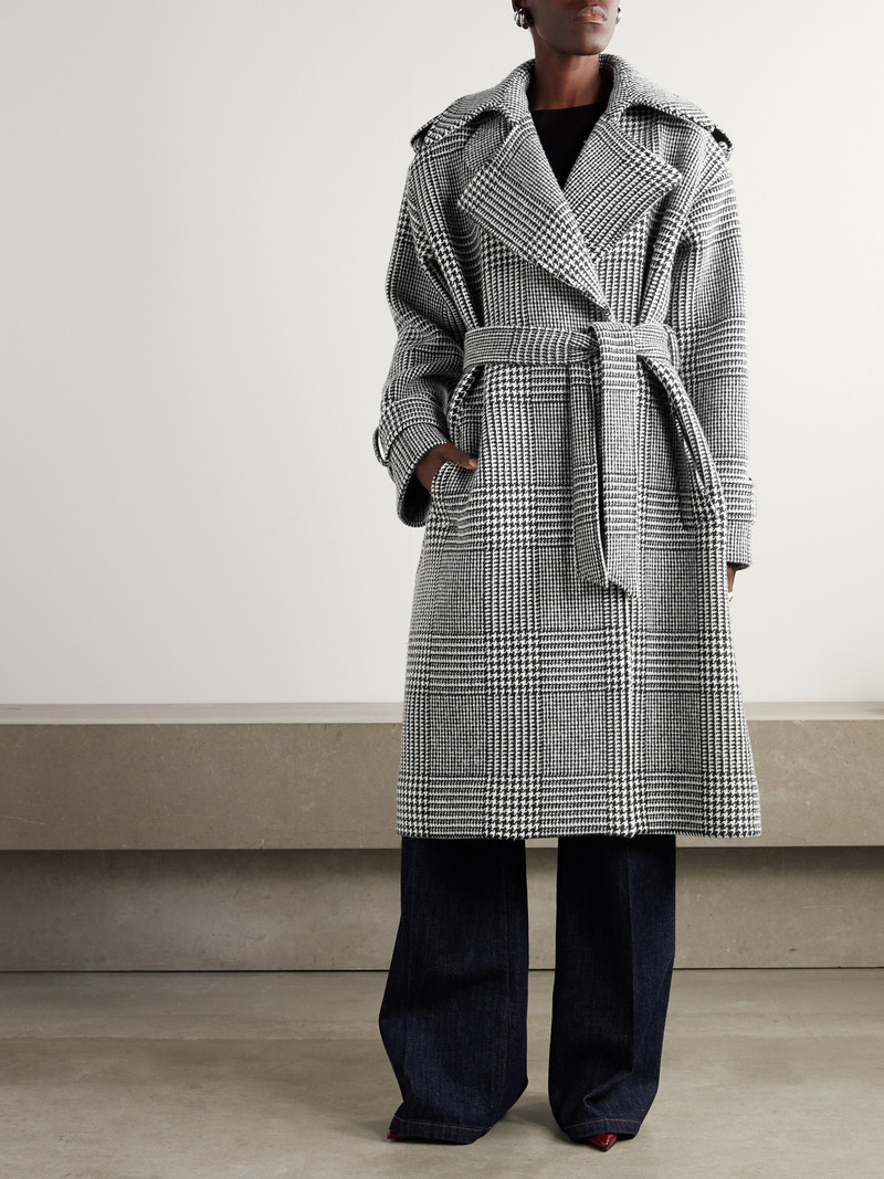 Double-breasted Belted Prince Of Wales Checked Wool-blend Trench Coat 4