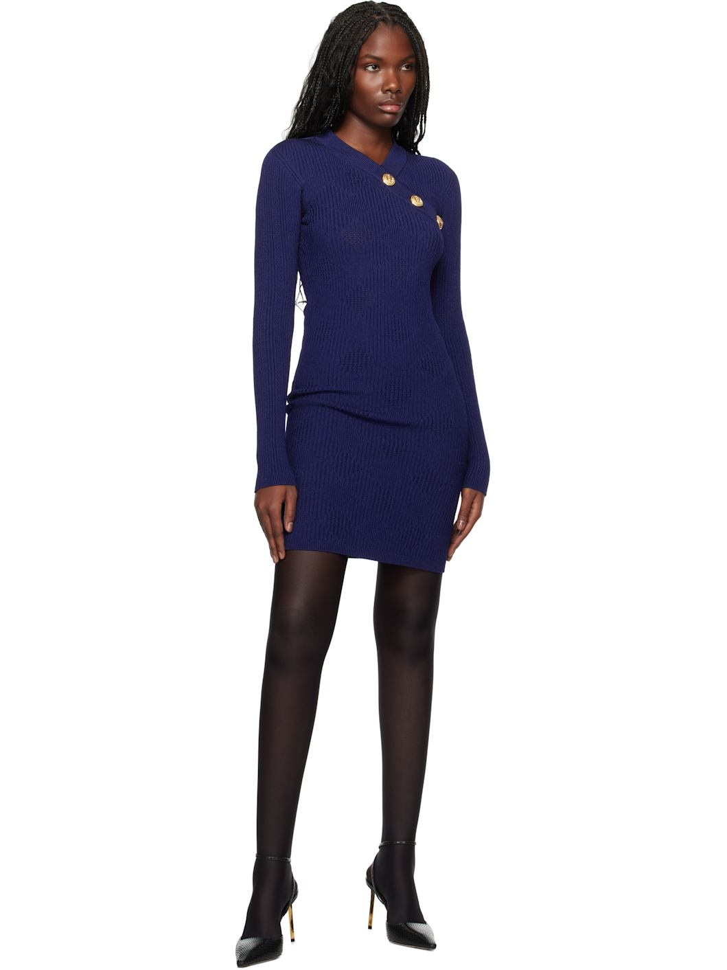 Blue V-Neck Vichy Minidress - 4