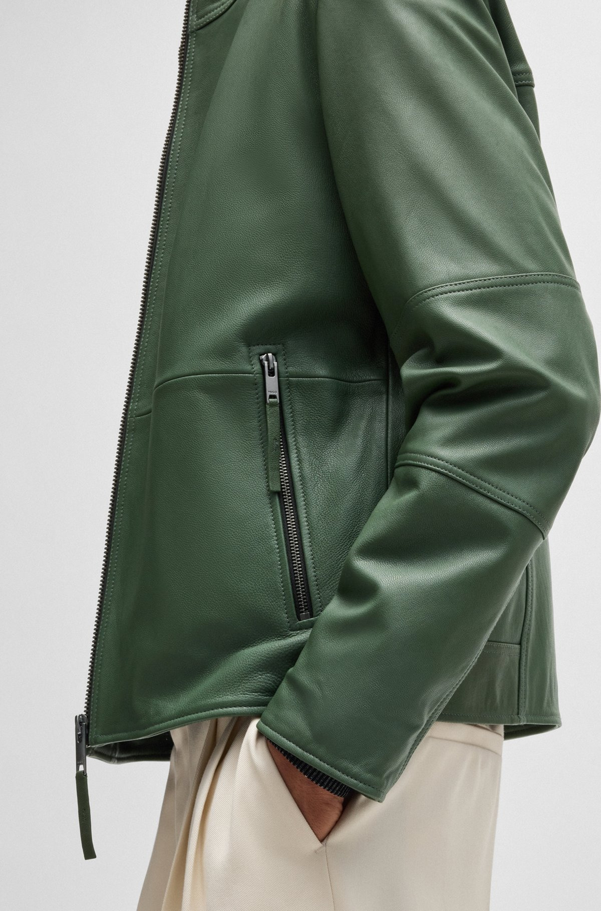 SLIM-FIT JACKET IN LEATHER WITH STAND COLLAR - 6