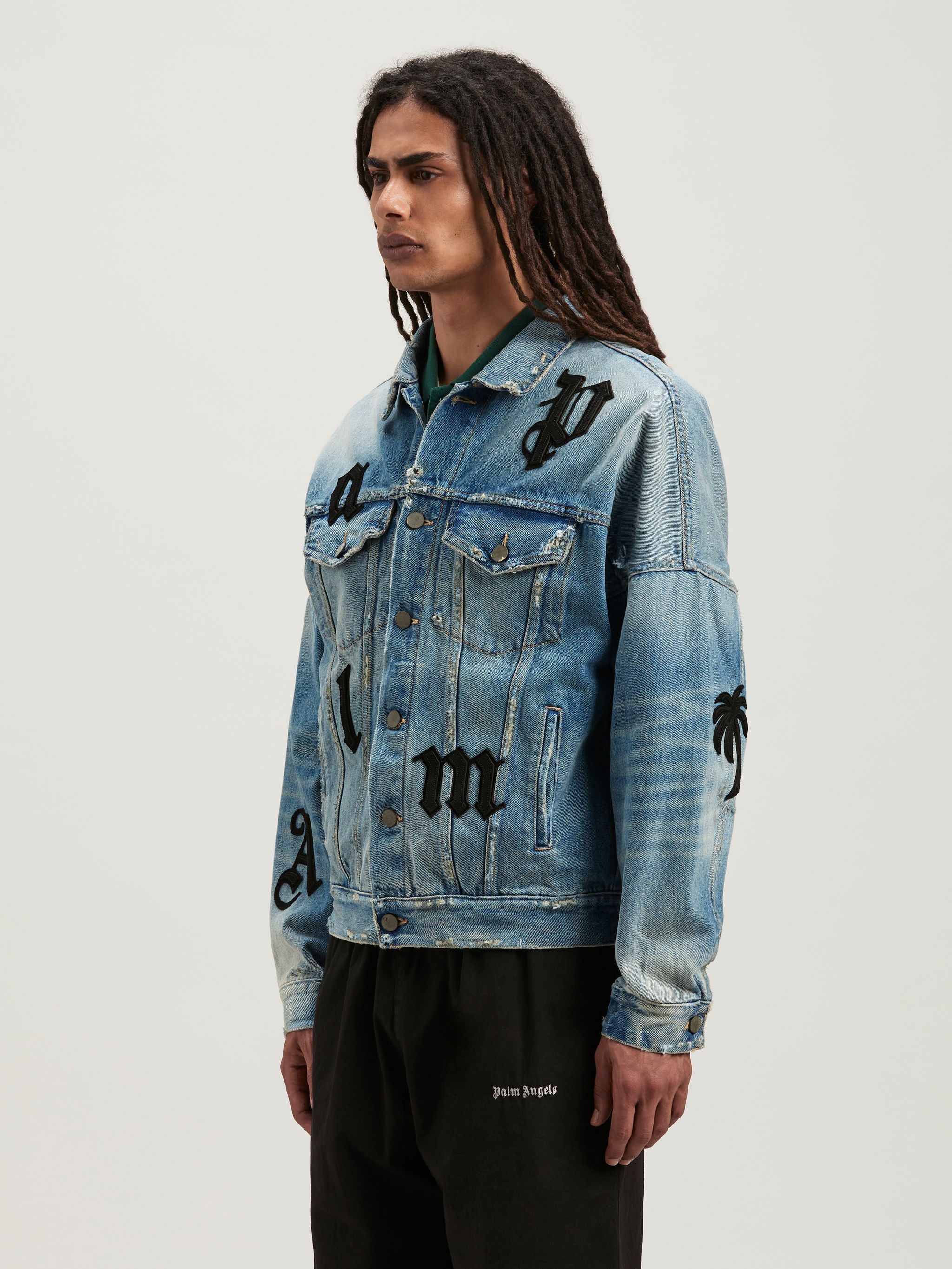 Palm Angels Oversize Logo Patches Denim Jacket