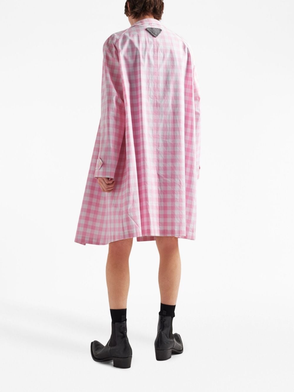 gingham-check cotton coat - 3