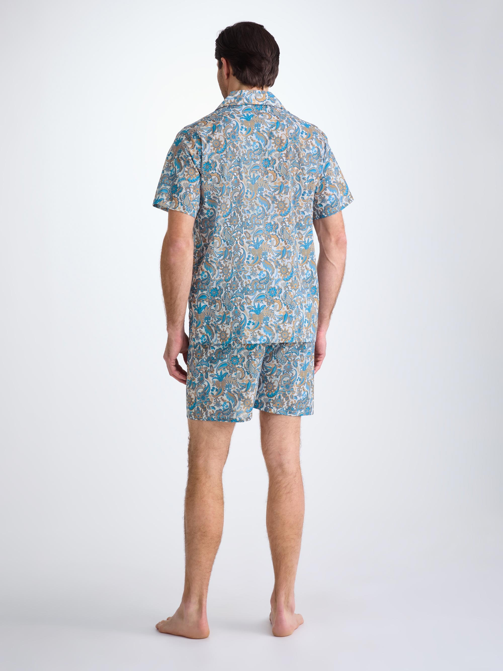 Men's Short Pajamas Cotton Batiste White Jungle Paisley Print - 4