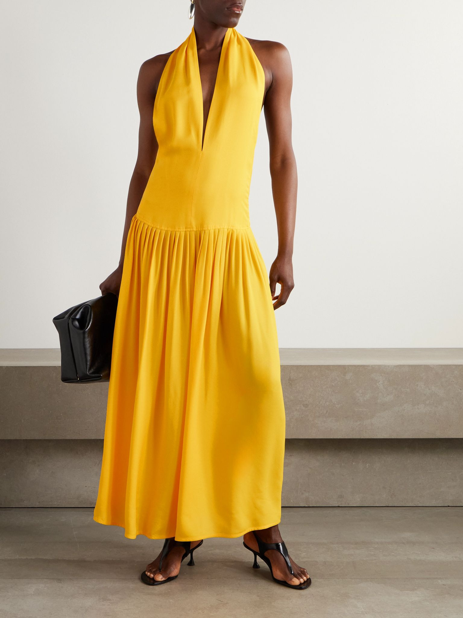 Tala pleated georgette halterneck maxi dress Yellow - 2
