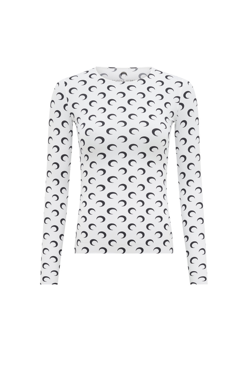 문 인쇄 저지 초 피부 Crewneck Top - 1