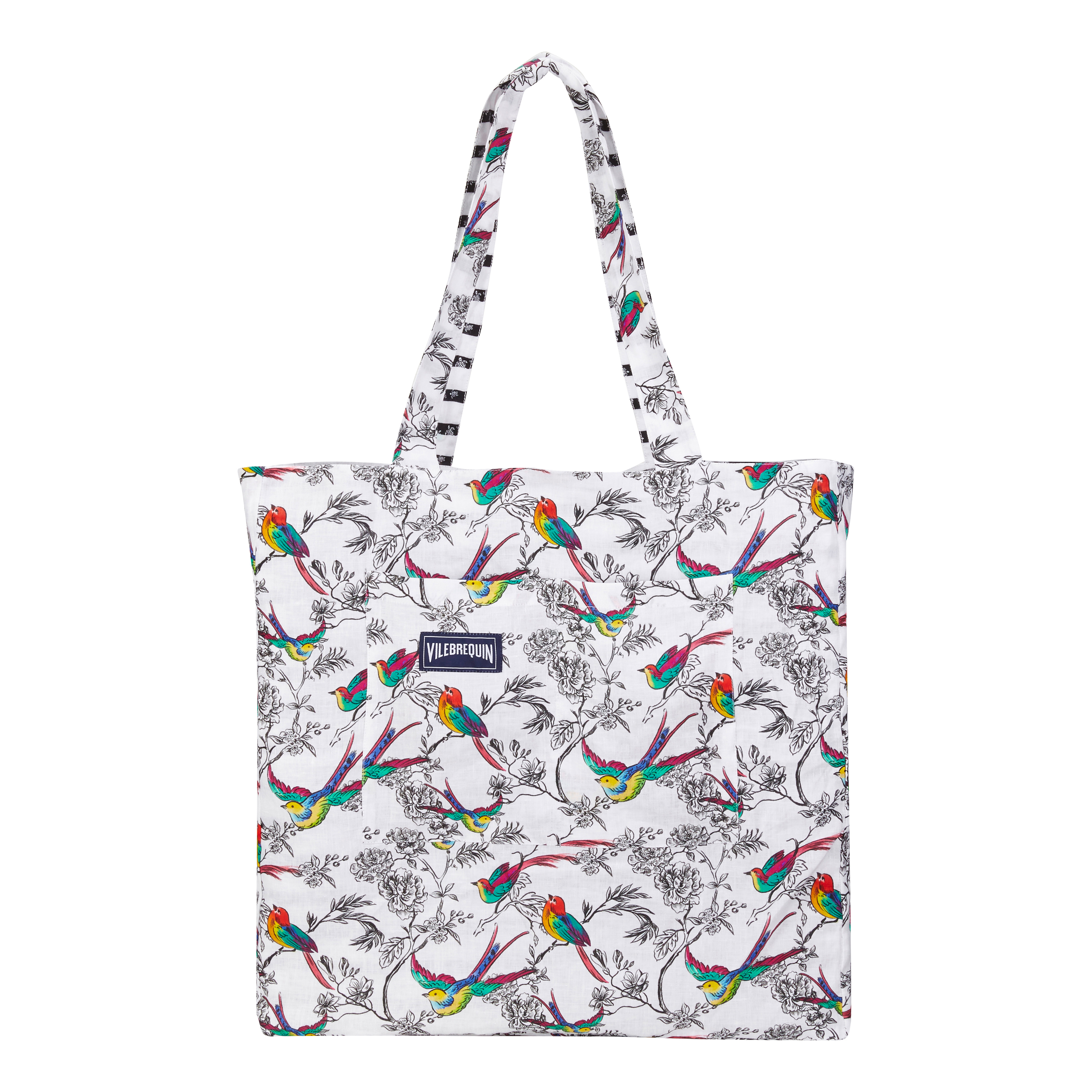 Unisex Reversible Linen Beach Bag Micro Rondes des Tortues Rayée - 4
