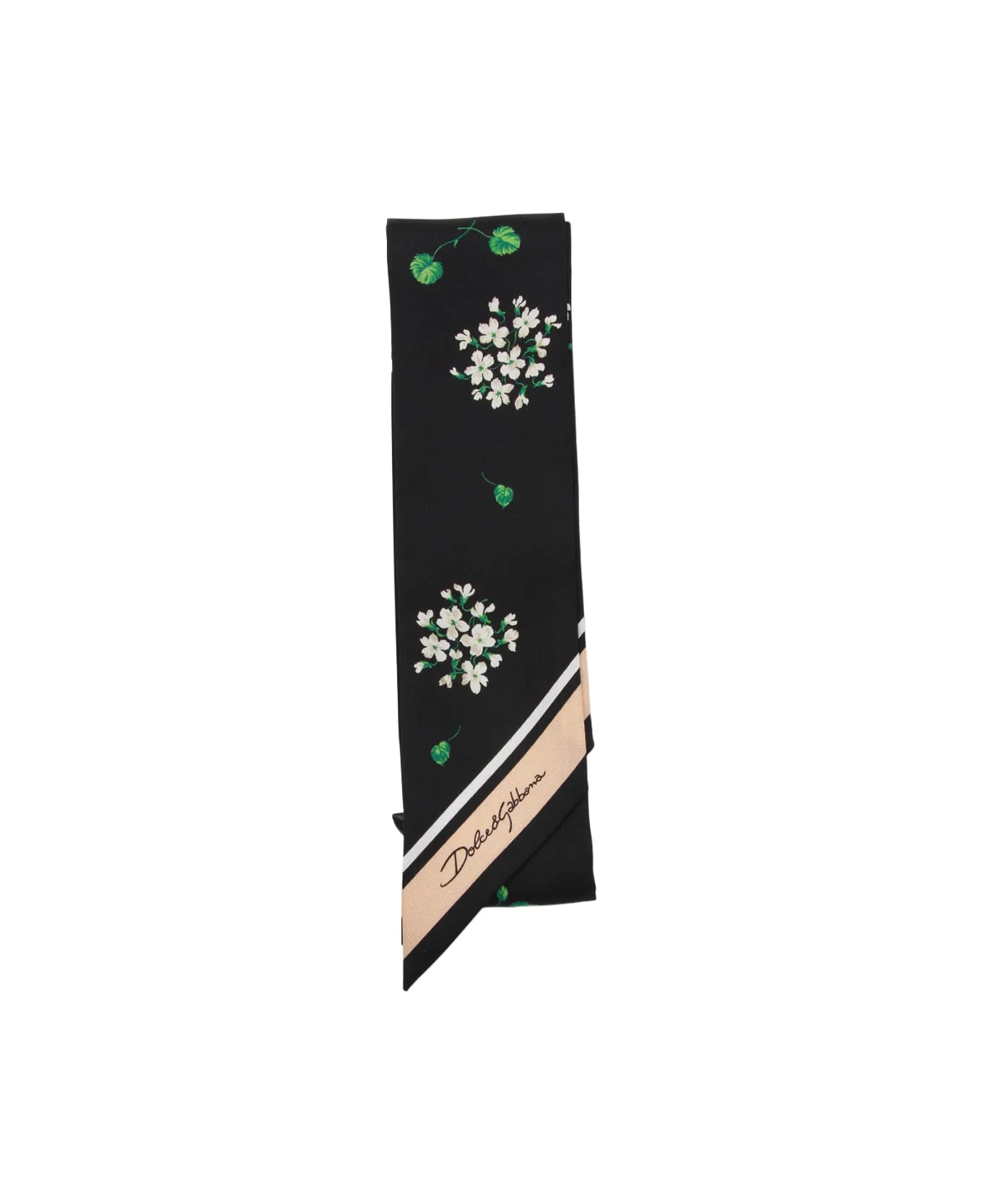 Black And White Silk Floreal Scarf - 1