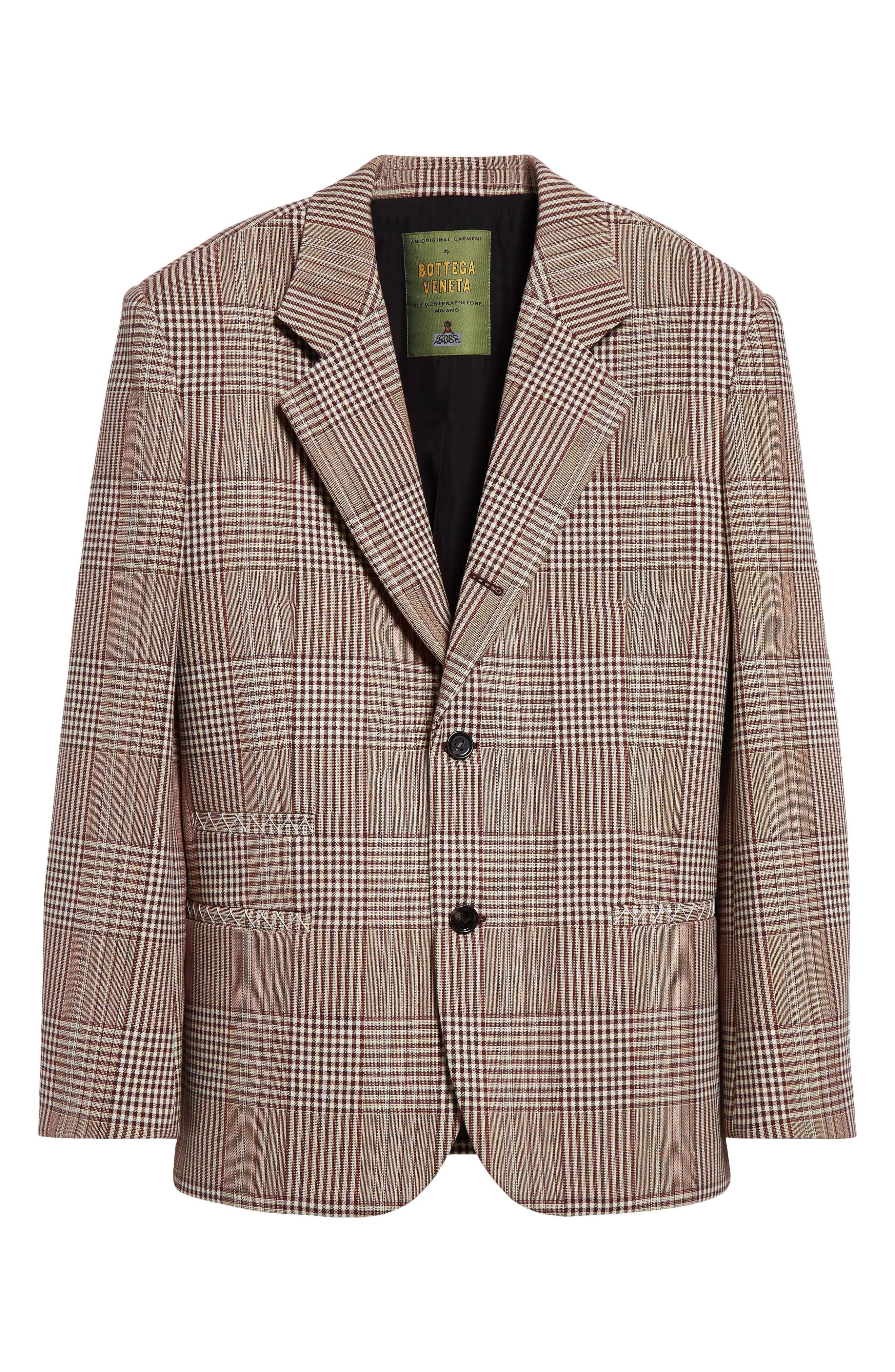 Bottega Veneta Relaxed Fit Check Double Face Cotton Blend Blazer in Brown/White/Yellow at Nordstrom - 7