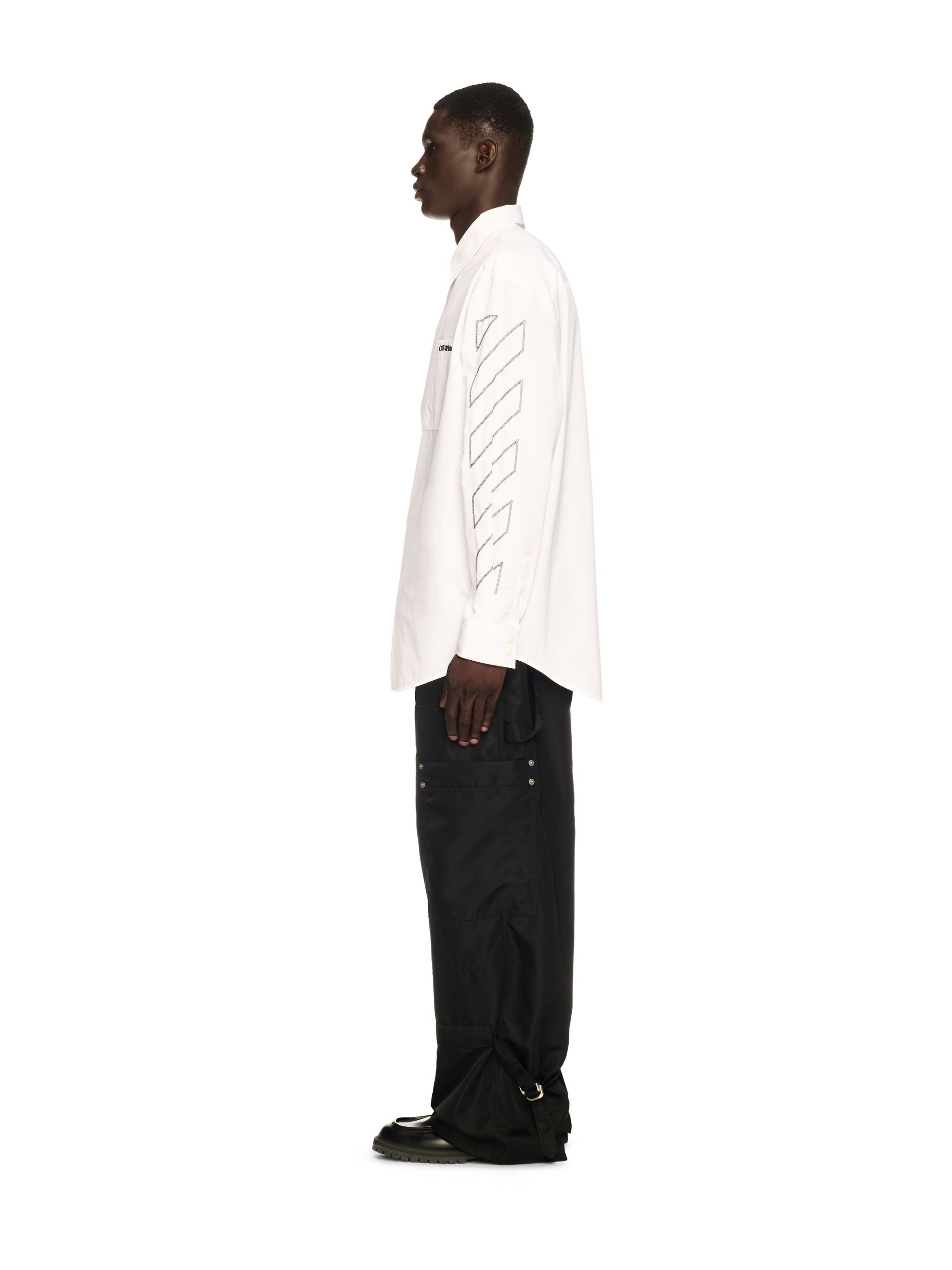 White Diagonal Outline Overshirt - 3