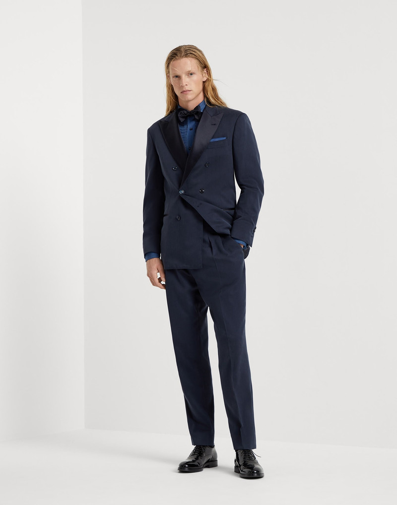 Délavé silk twill tuxedo with one-and-a-half breasted jacket and double-pleated trousers 1
