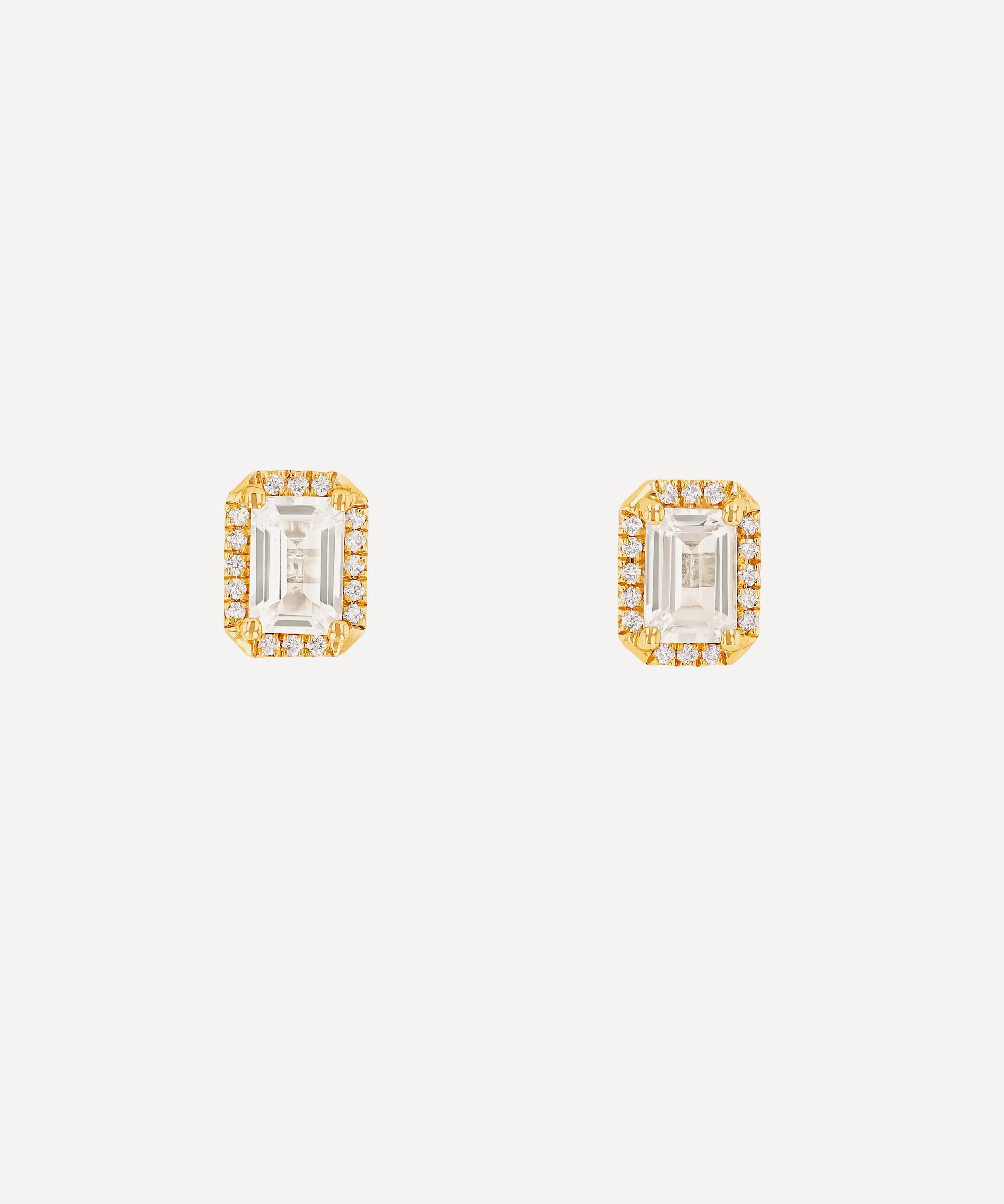 14ct Gold White Topaz Diamond Halo Stud Earrings - 1