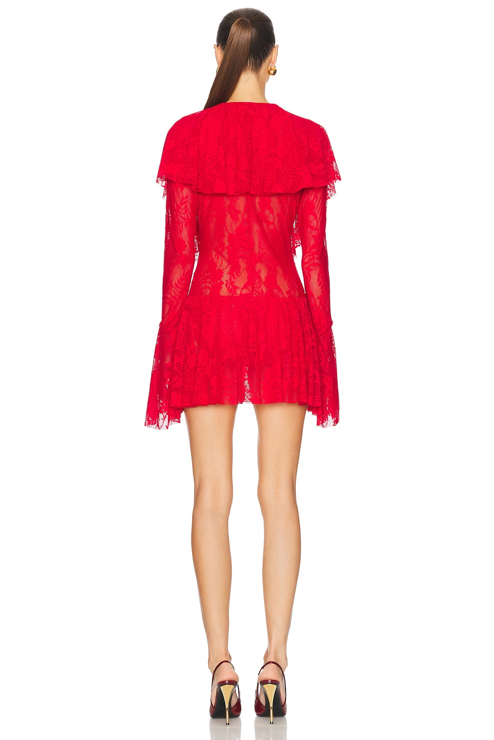 Long Sleeve Deep V Ruffle Mini Dress - 3