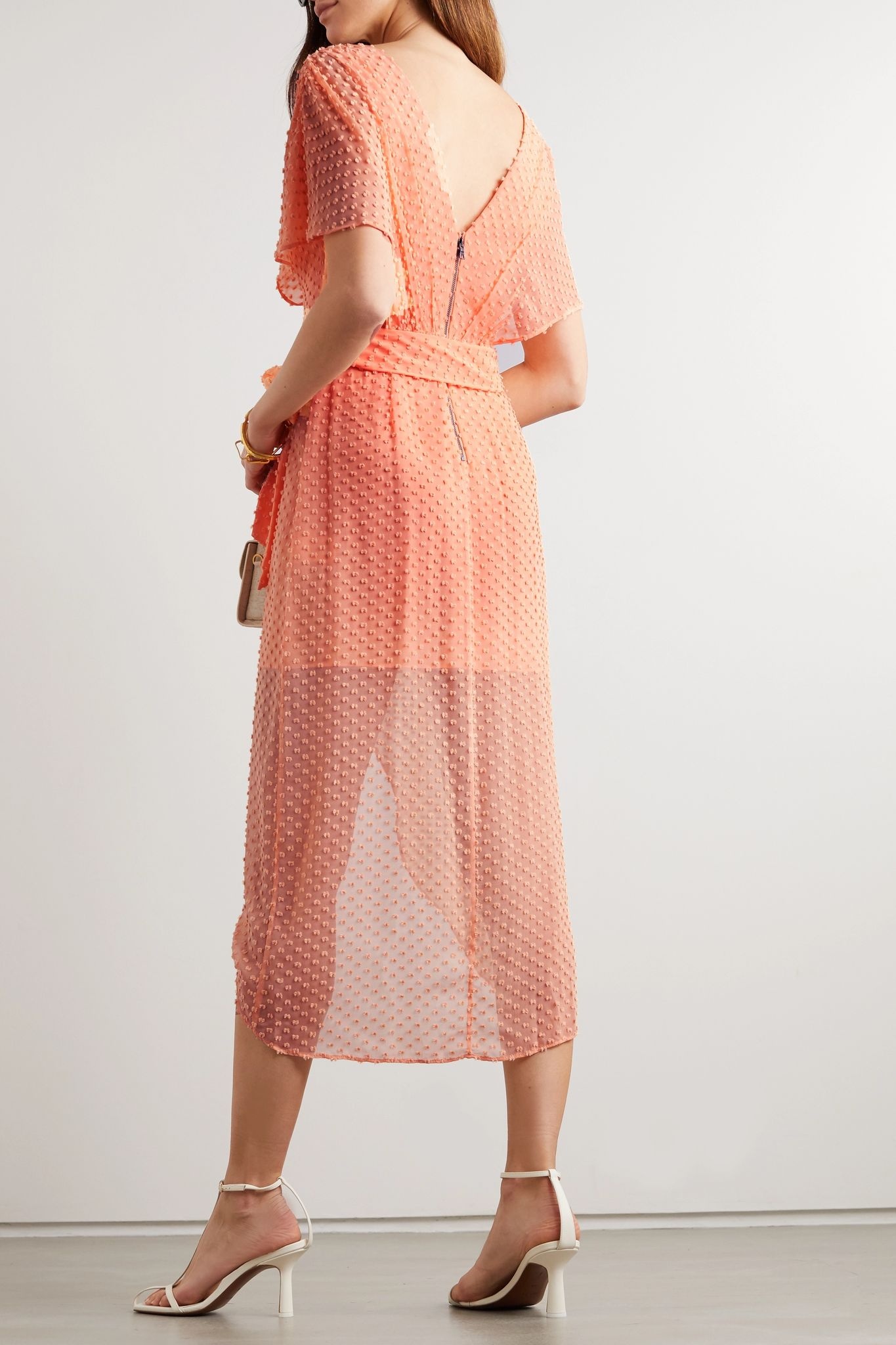 Darva belted wrap-effect Swiss-dot silk and cotton-blend midi dress - 3