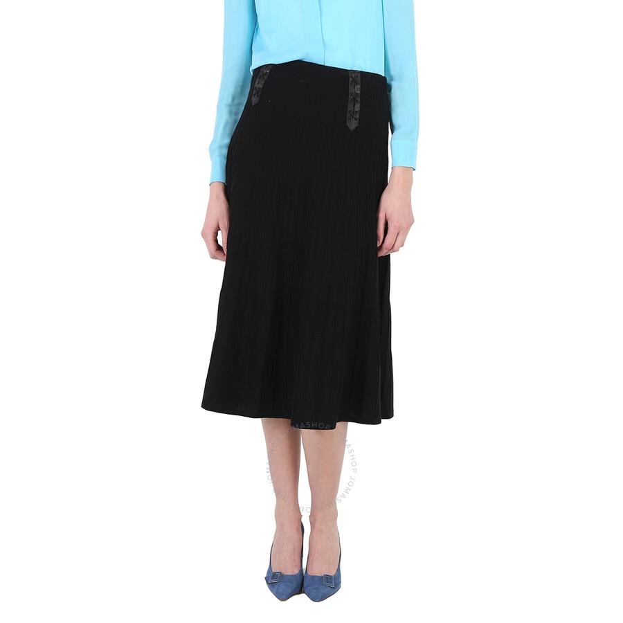 Moschino Ladies Black Leather Detail Pleated Skirt - 3