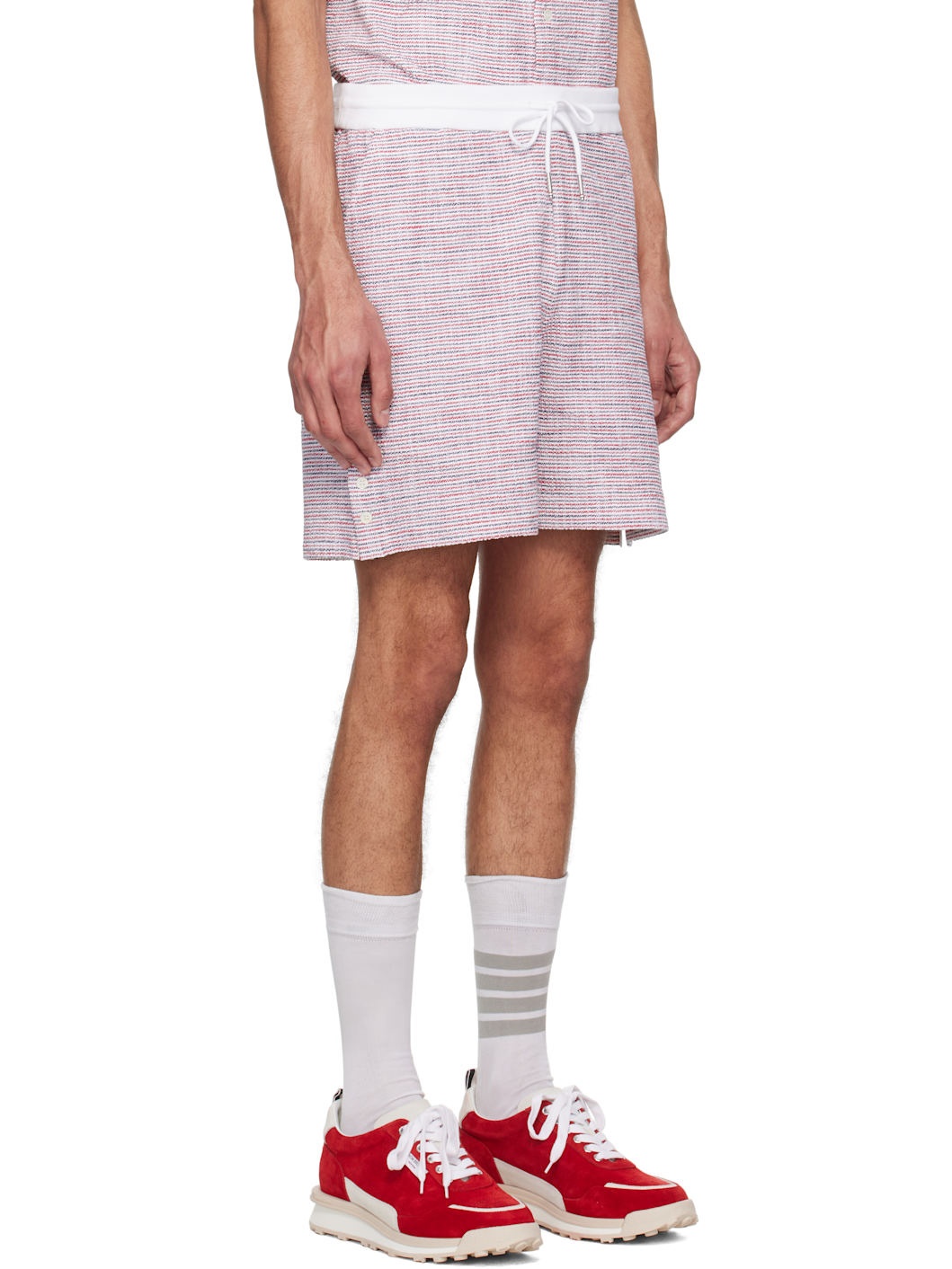 Red & White Cotton Tweed Summer Shorts - 2