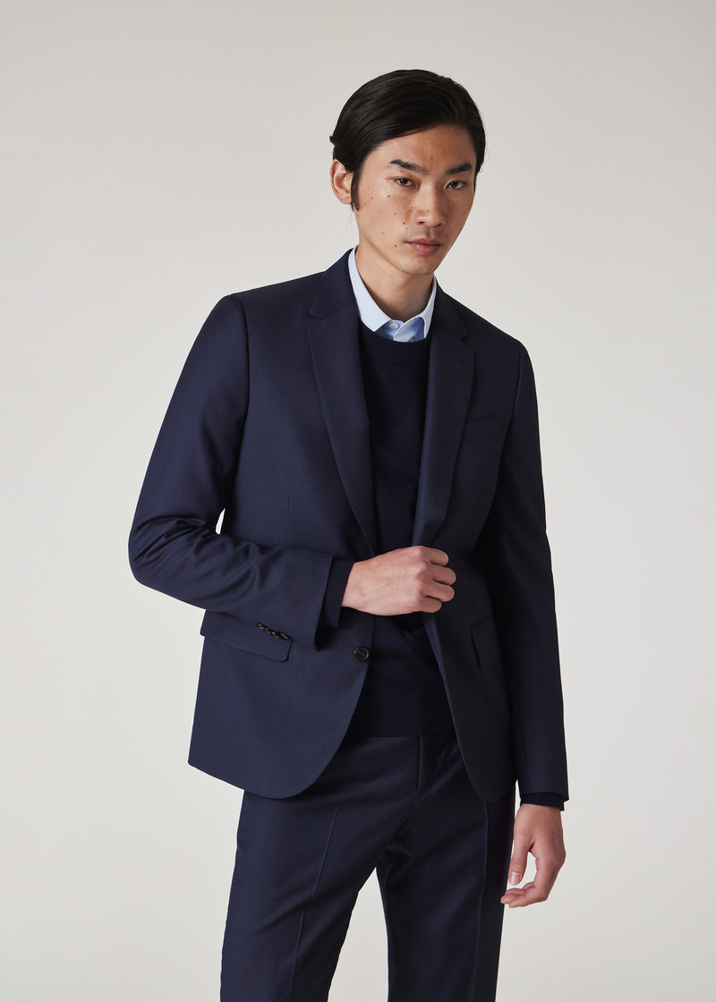 Tailored-Fit Navy Sharkskin Suit 7