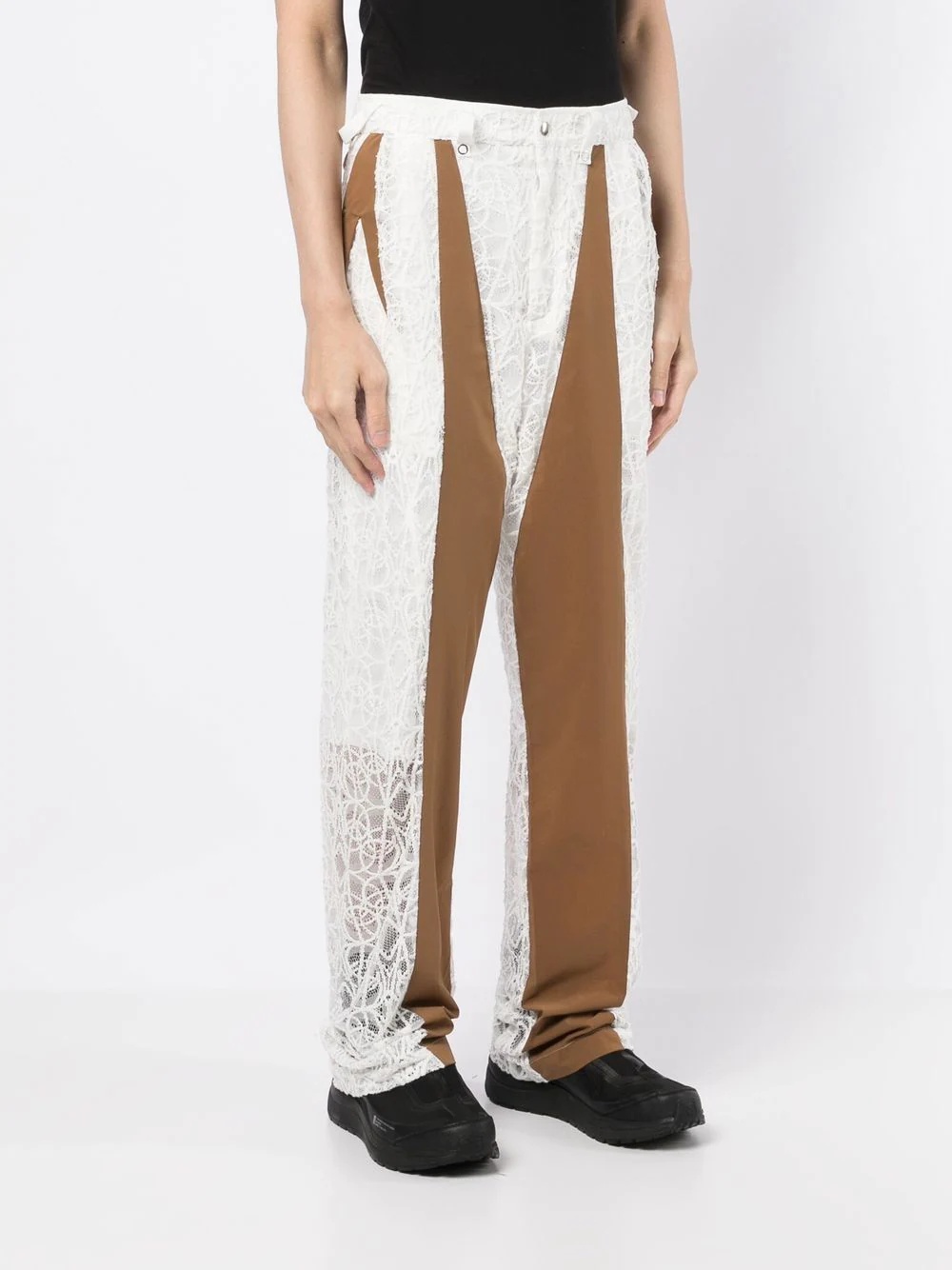 contrast-panel straight-leg trousers - 3