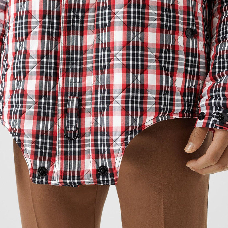 Cut-out Hem Diamond Quilted Check Nylon Parka 4